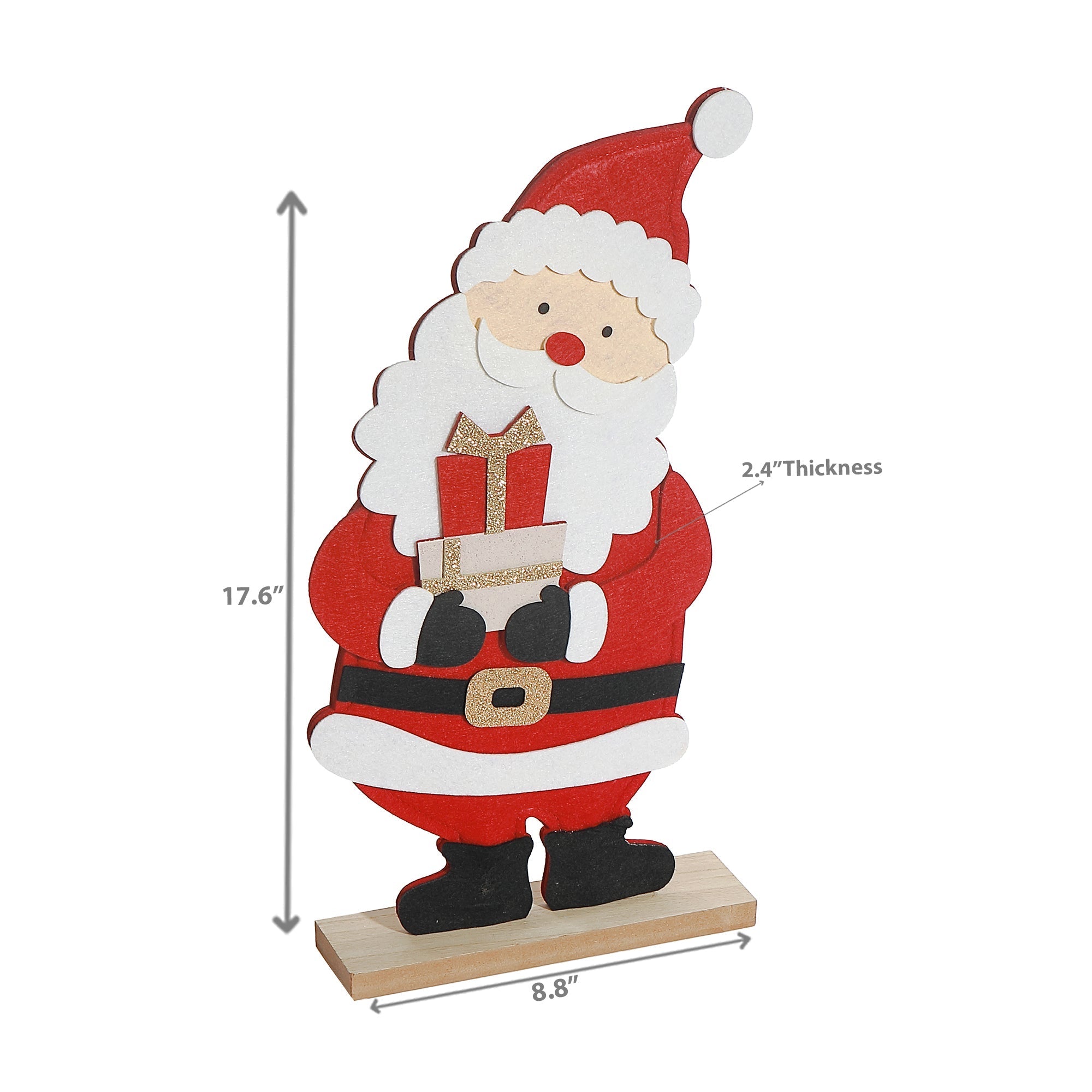 Felt Santa on Wooden Base 17.6" – Christmas Tabletop Decoration, Holiday Accent, Festive Winter Figurine