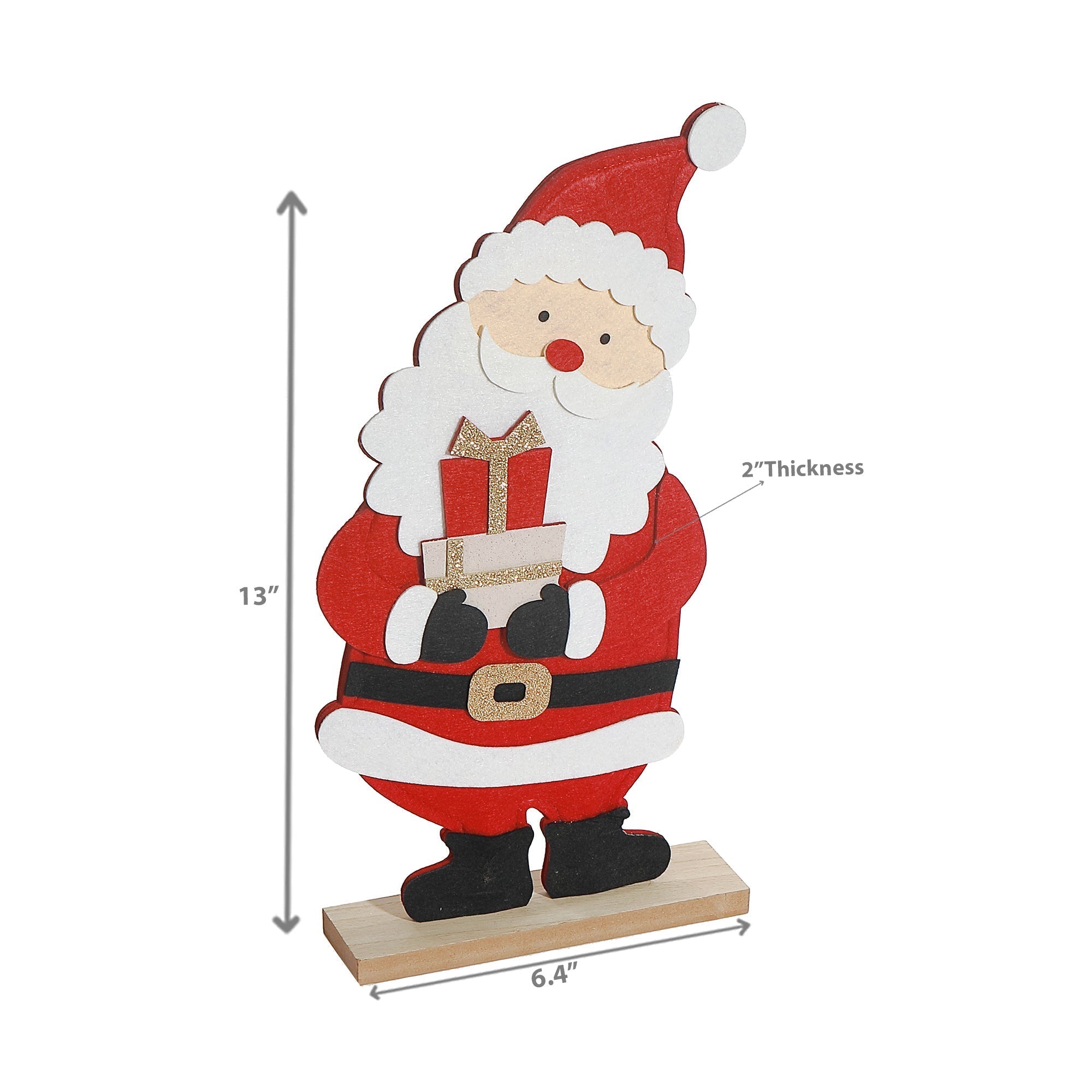 Felt Santa on Wooden Base 13" – Christmas Tabletop Decoration, Holiday Accent, Festive Winter Figurine