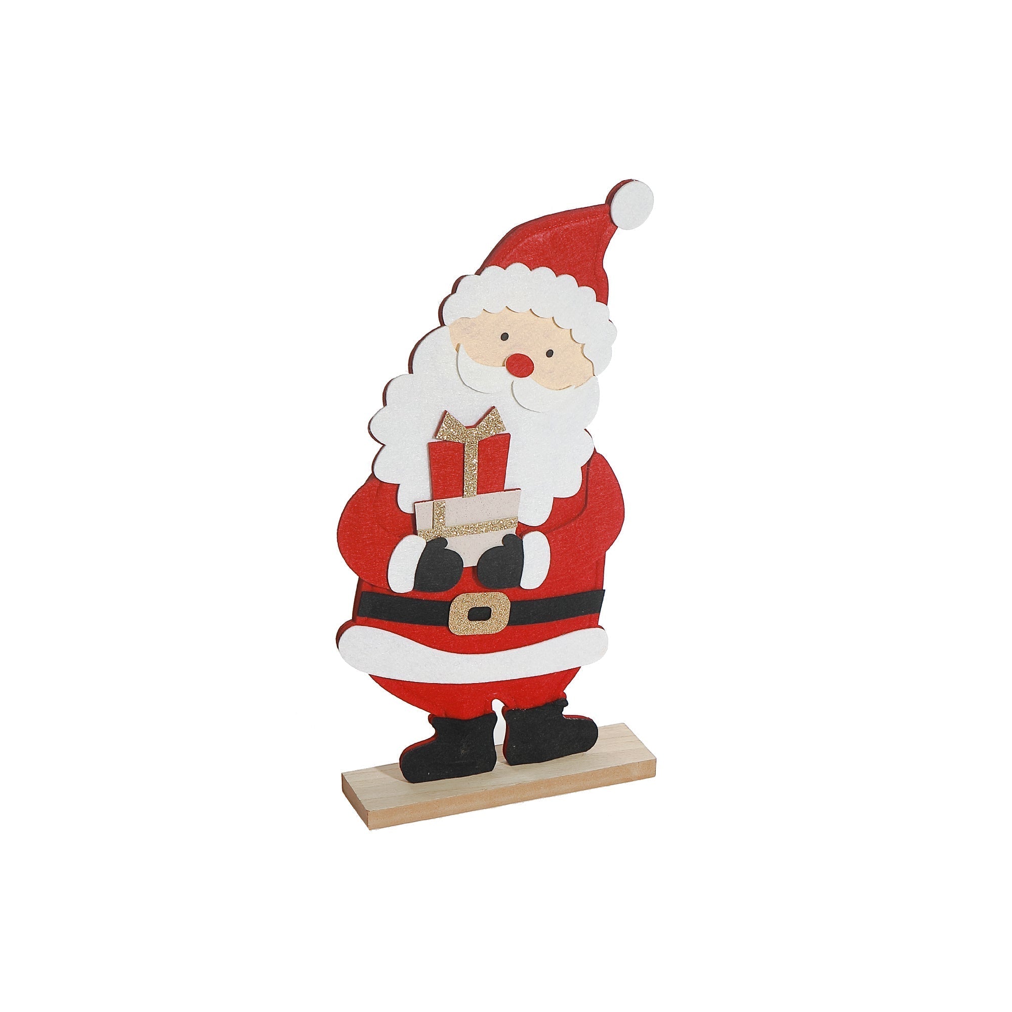 Felt Santa on Wooden Base 13" – Christmas Tabletop Decoration, Holiday Accent, Festive Winter Figurine