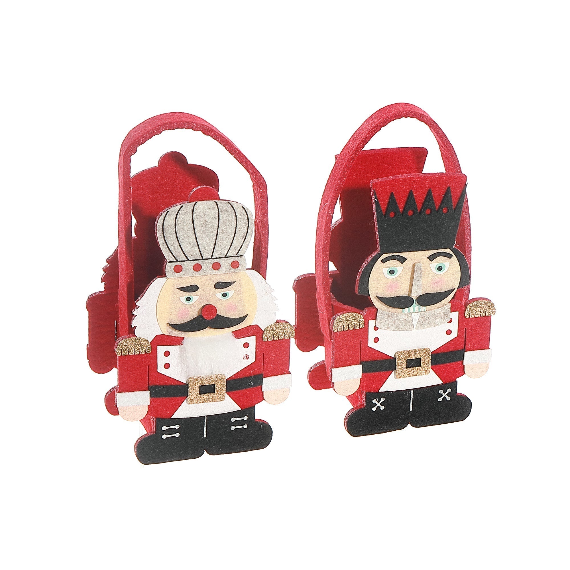 Felt Nutcracker Basket Set of 2 – Christmas Tabletop Decoration, Holiday Accent, Festive Seasonal Decor