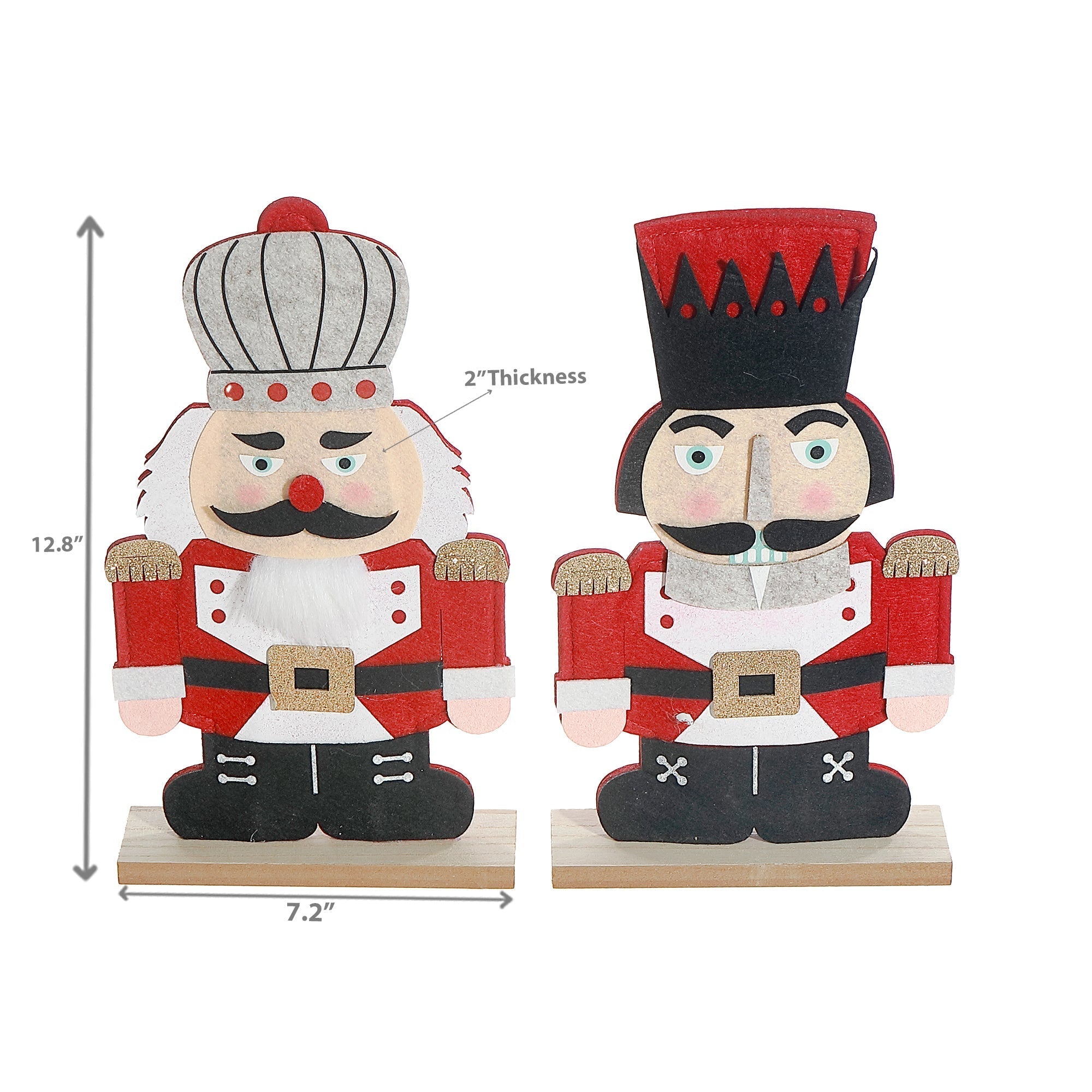 Felt Nutcracker on Wooden Base Set of 2 – Christmas Tabletop Decoration, Holiday Accent, Festive Winter Home Decor
