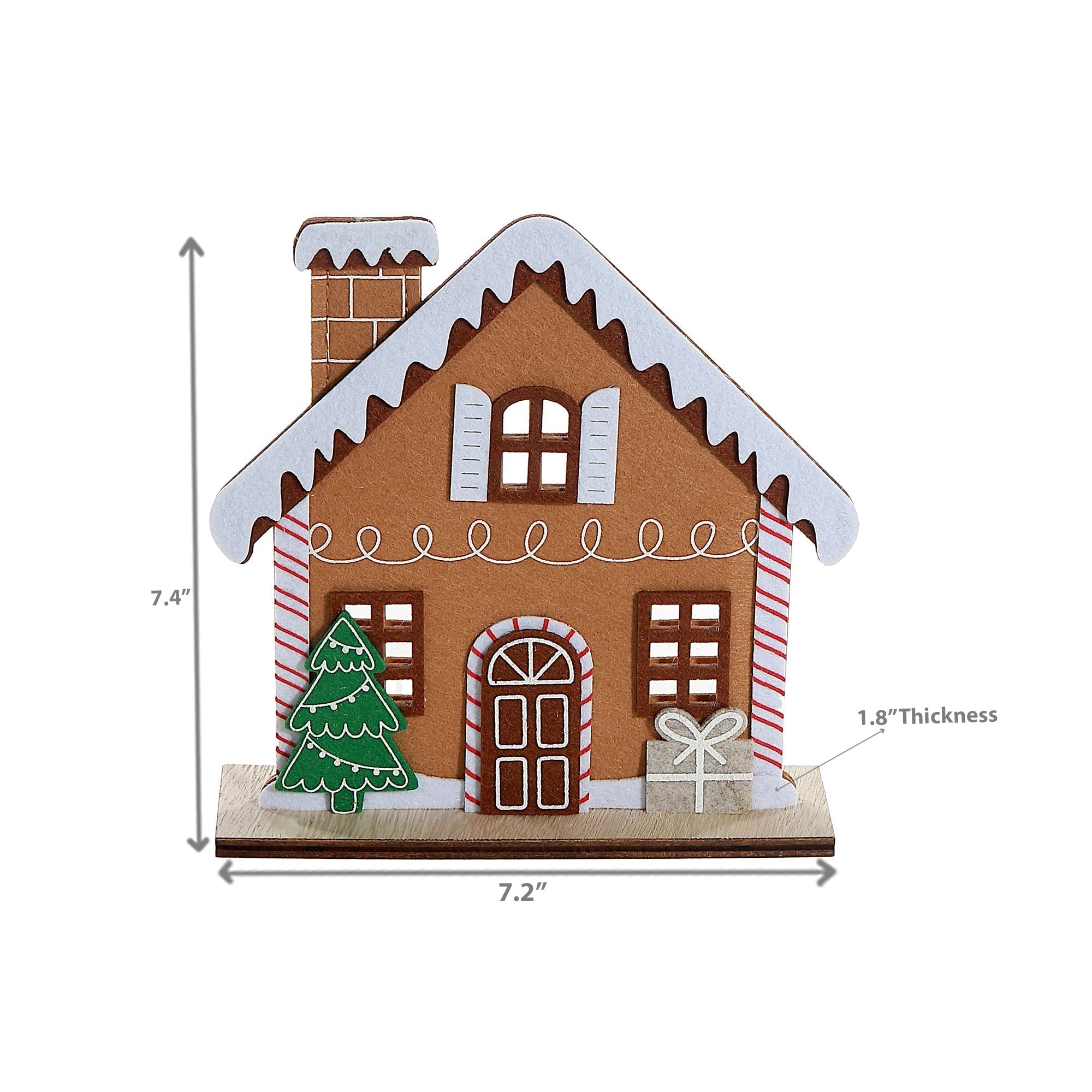 Felt Gingerbread House on Wooden Base Set of 2 – Christmas Tabletop Decoration, Holiday Accent, Festive Seasonal Decor