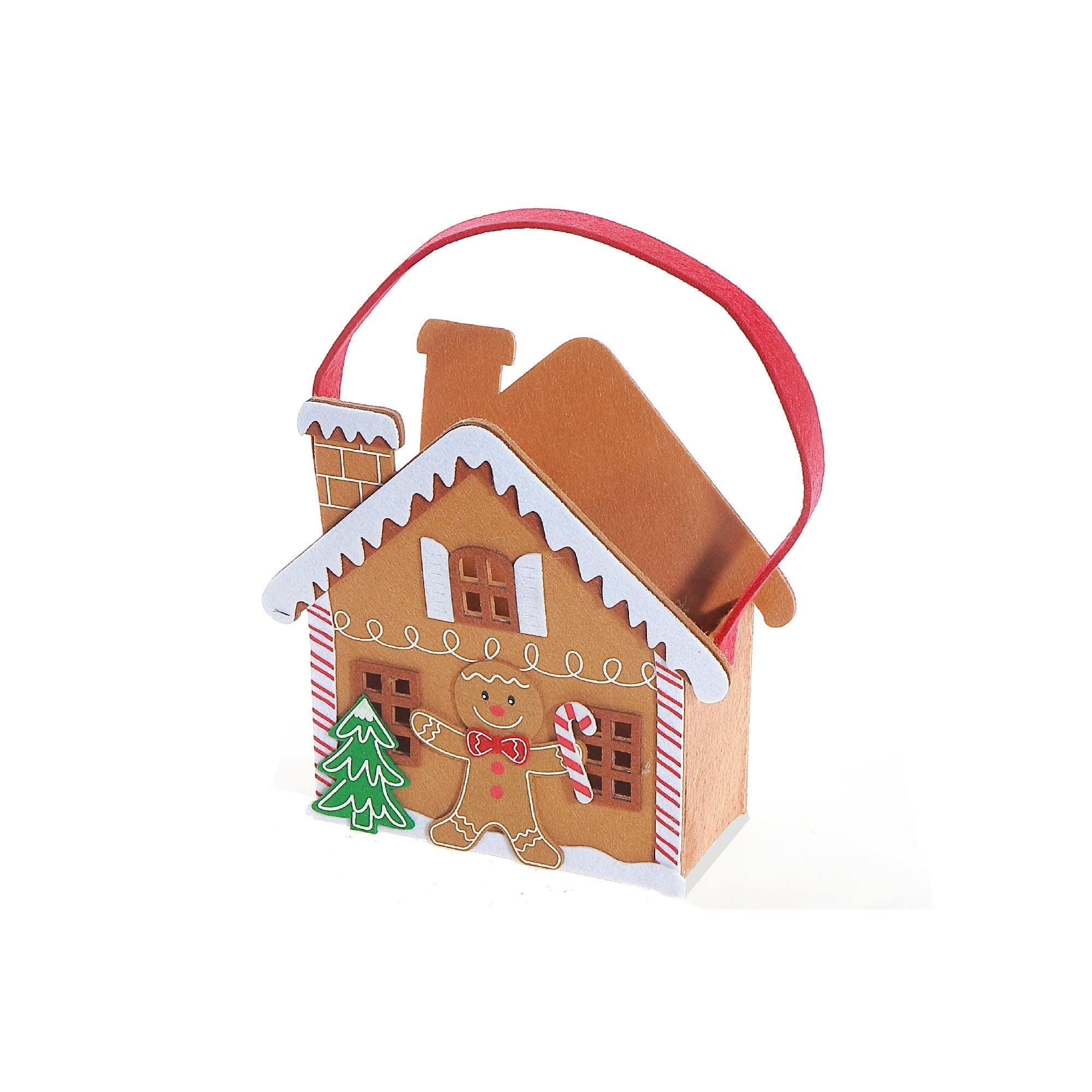 Felt Gingerbread House Basket Set of 2 5.8" – Christmas Tabletop Decoration, Holiday Accent, Festive Winter Home Decor