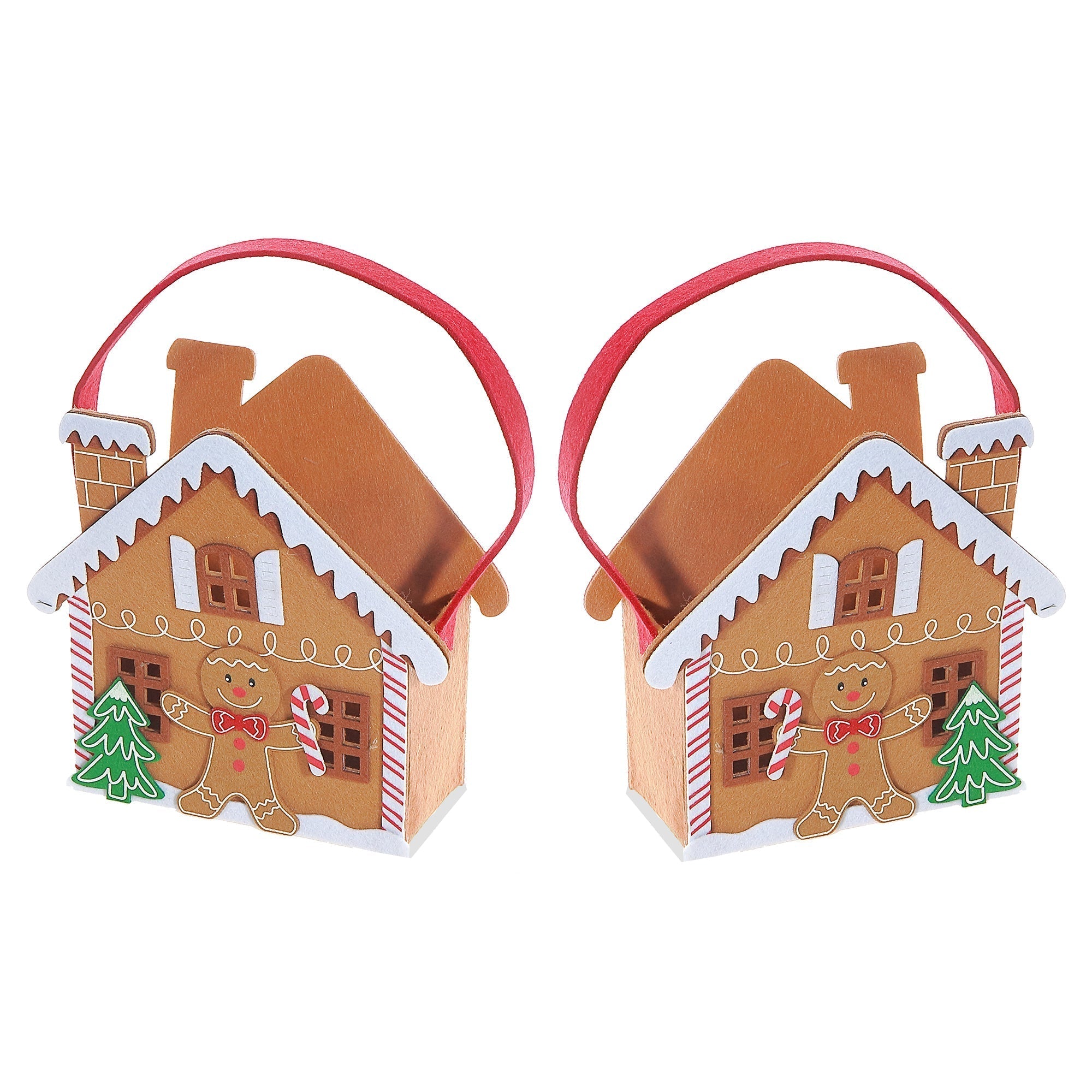 Felt Gingerbread House Basket Set of 2 5.8" – Christmas Tabletop Decoration, Holiday Accent, Festive Winter Home Decor