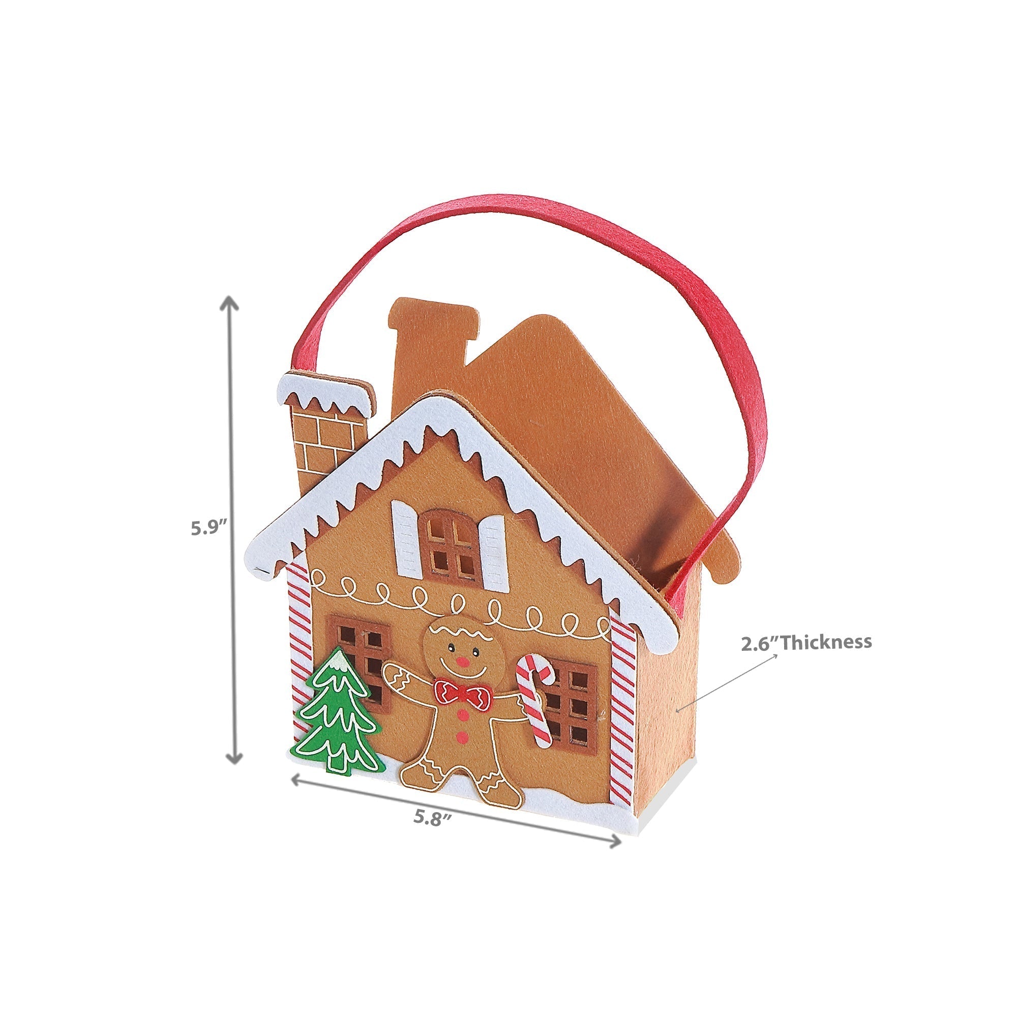 Felt Gingerbread House Basket Set of 2 5.8" – Christmas Tabletop Decoration, Holiday Accent, Festive Winter Home Decor