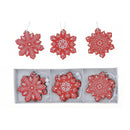 12Pk Red And White Wooden Snowflake Ornaments (Asstd) - Set of 2