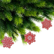 Red and White Wooden Snowflake Christmas Ornaments, Holiday Tree Decorations, Rustic Festive Ornaments, Set of 2