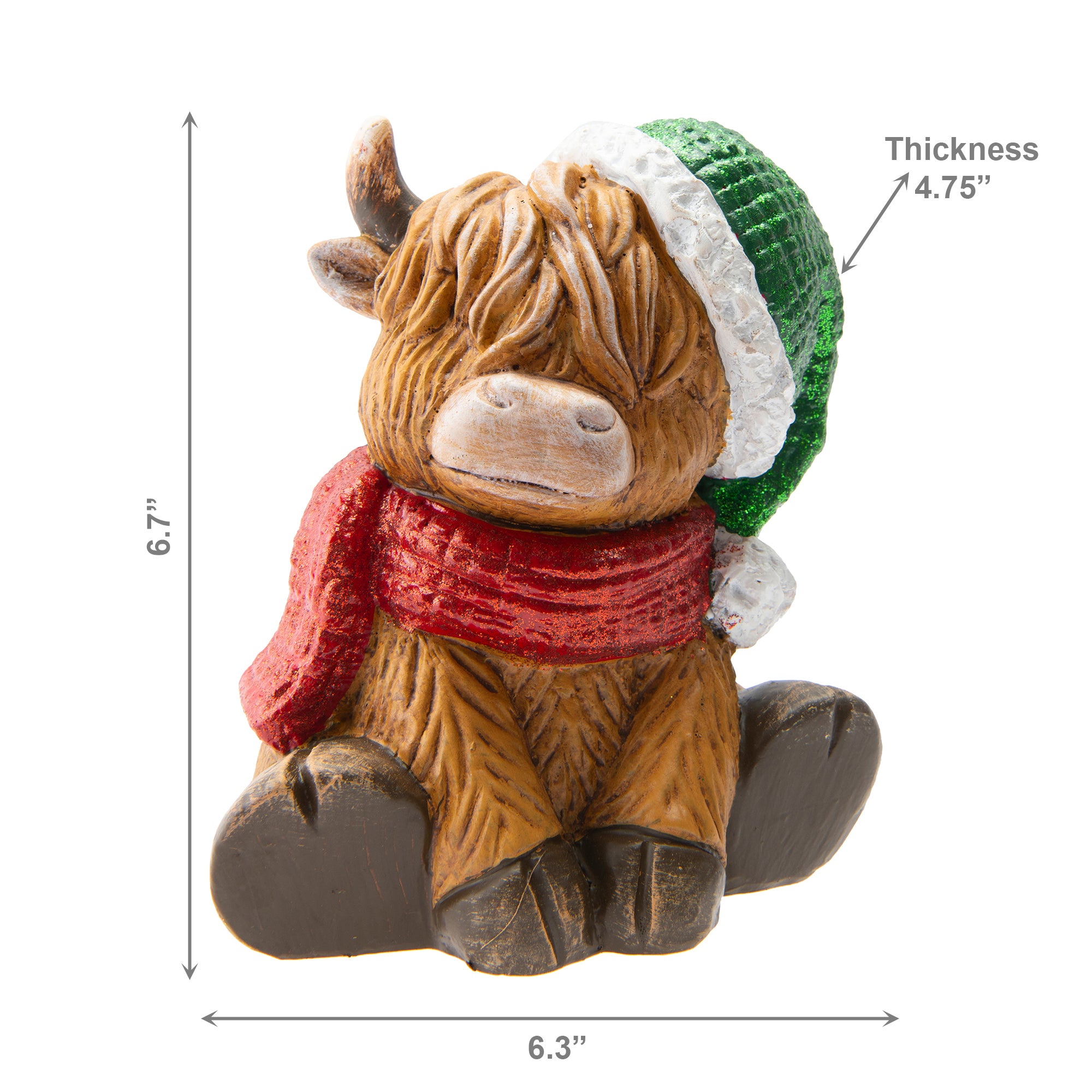 Polyresin Holiday Highland Cow Sitting Figurine, Figurine, Holiday Decor