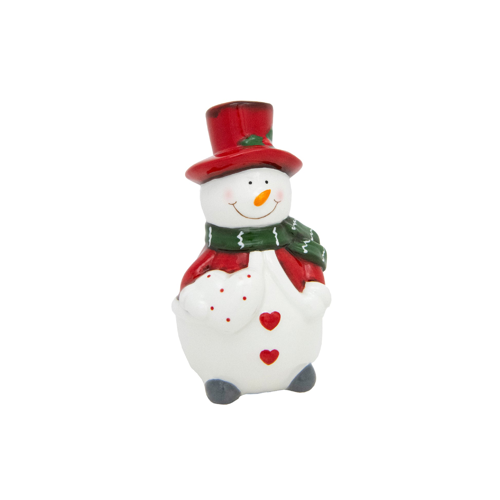 Porcelain Snowman with Red Hat Holding Heart Figurine, Christmas, Figurine, Holiday Decor