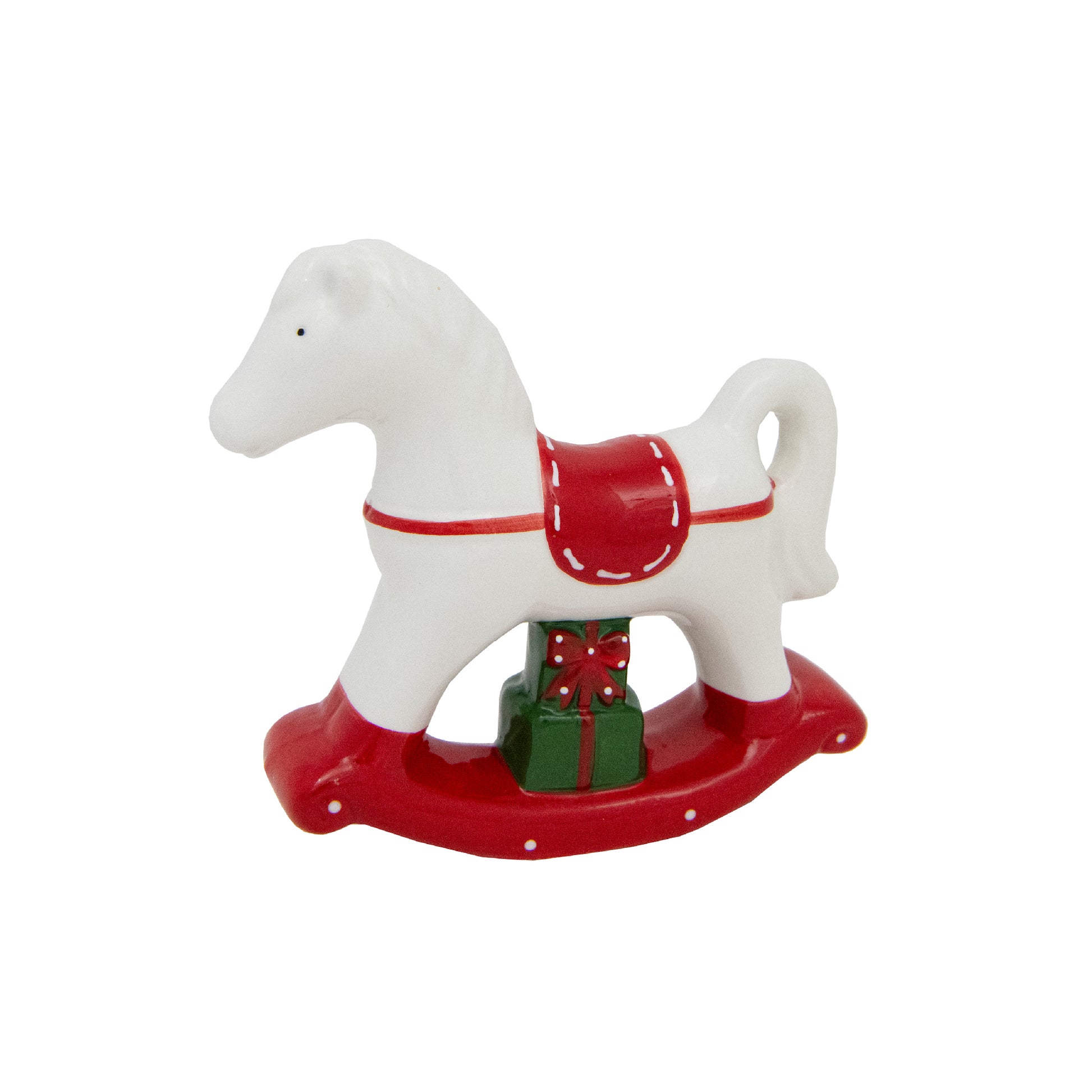Porcelain Rocking Horse with Presents, Holiday Decor