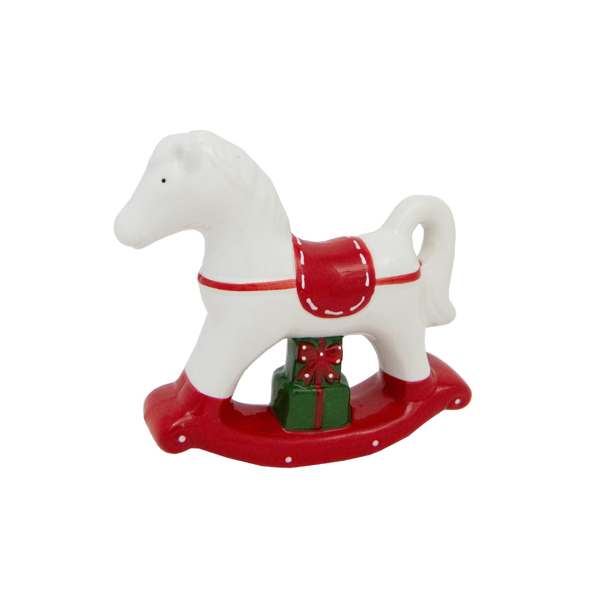Porcelain Rocking Horse with Presents, Holiday Decor