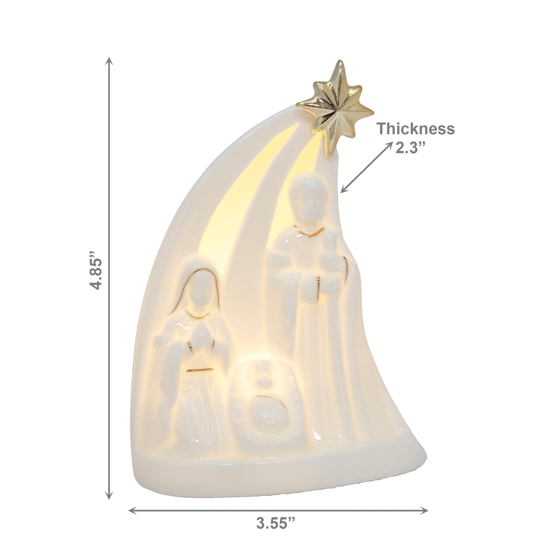 LED White Porcelain Nativity Scene with Gold Star, Christmas, Figurine, Holiday Decor