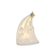 LED White Porcelain Nativity Scene with Gold Star, Christmas, Figurine, Holiday Decor
