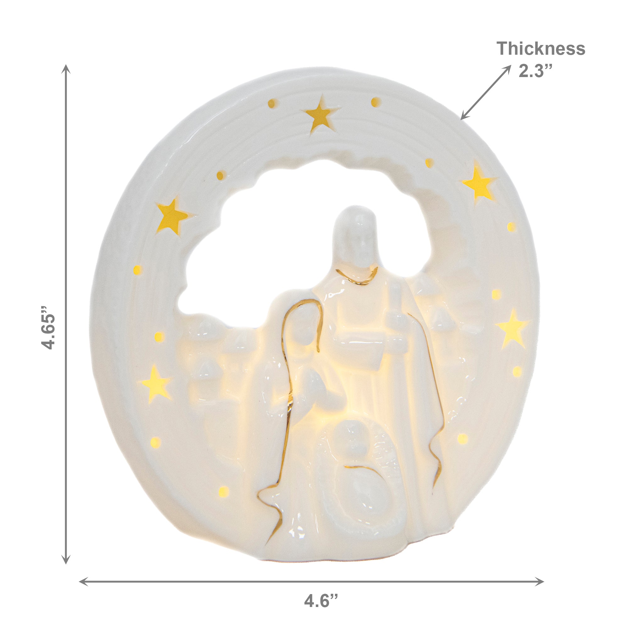 LED White Porcelain Nativity Scene with Star Cut-Out, Christmas, Figurine, Holiday Decor