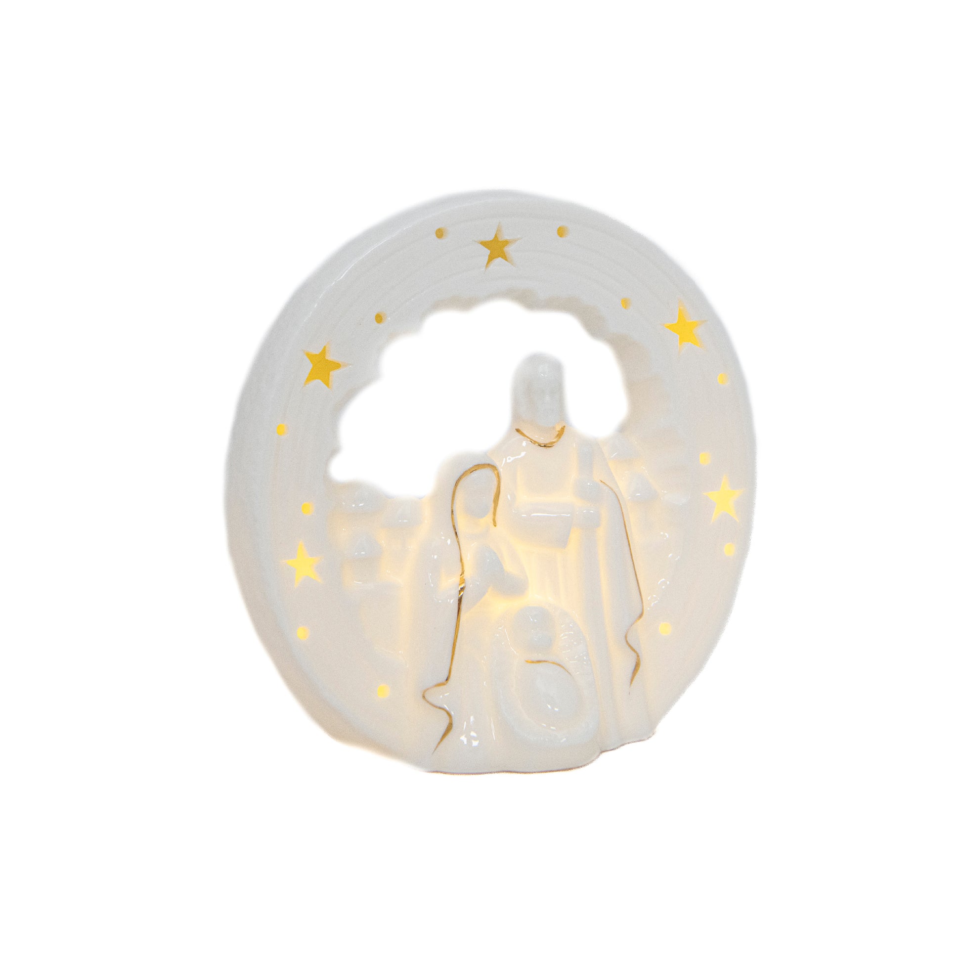LED White Porcelain Nativity Scene with Star Cut-Out, Christmas, Figurine, Holiday Decor