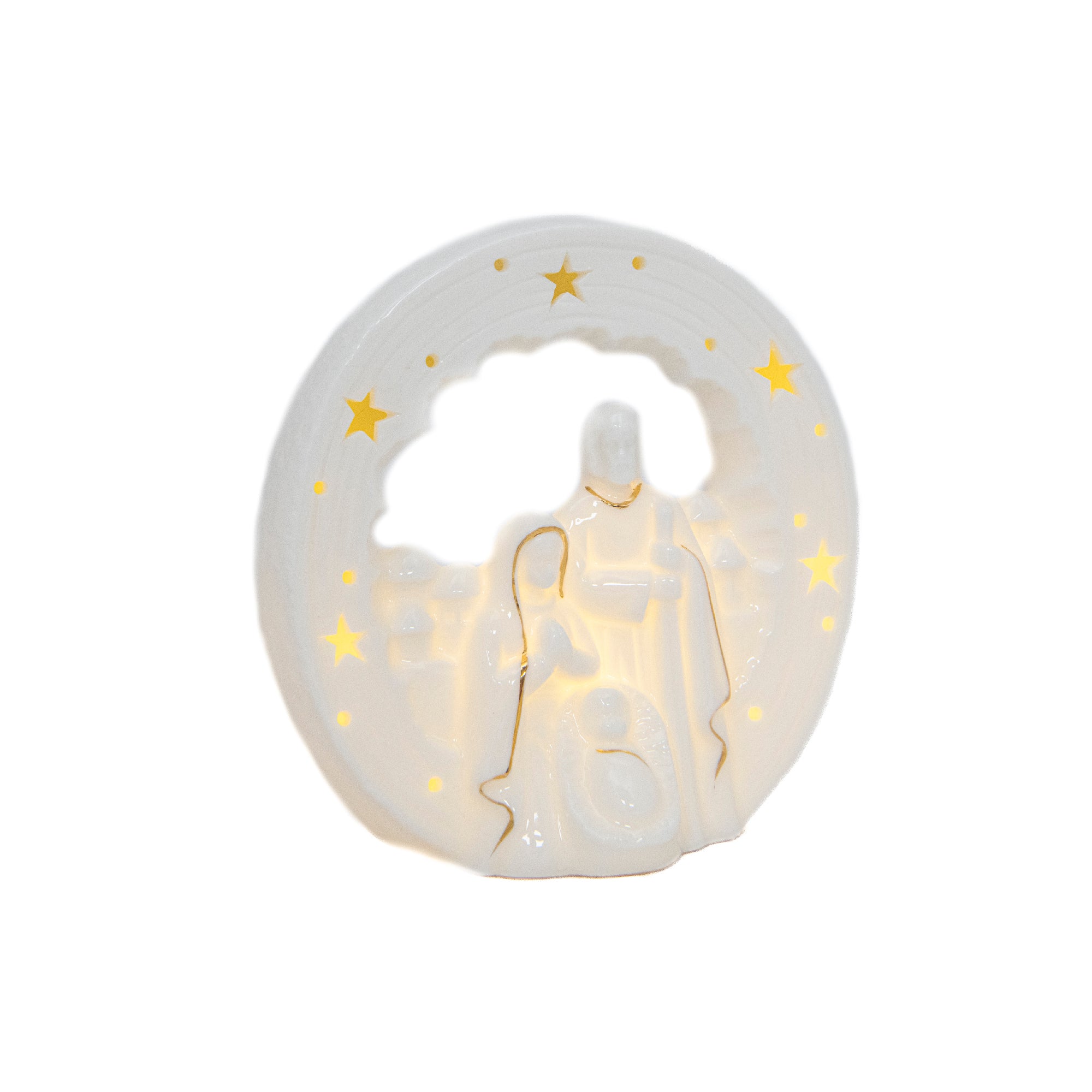 LED White Porcelain Nativity Scene with Star Cut-Out, Christmas, Figurine, Holiday Decor