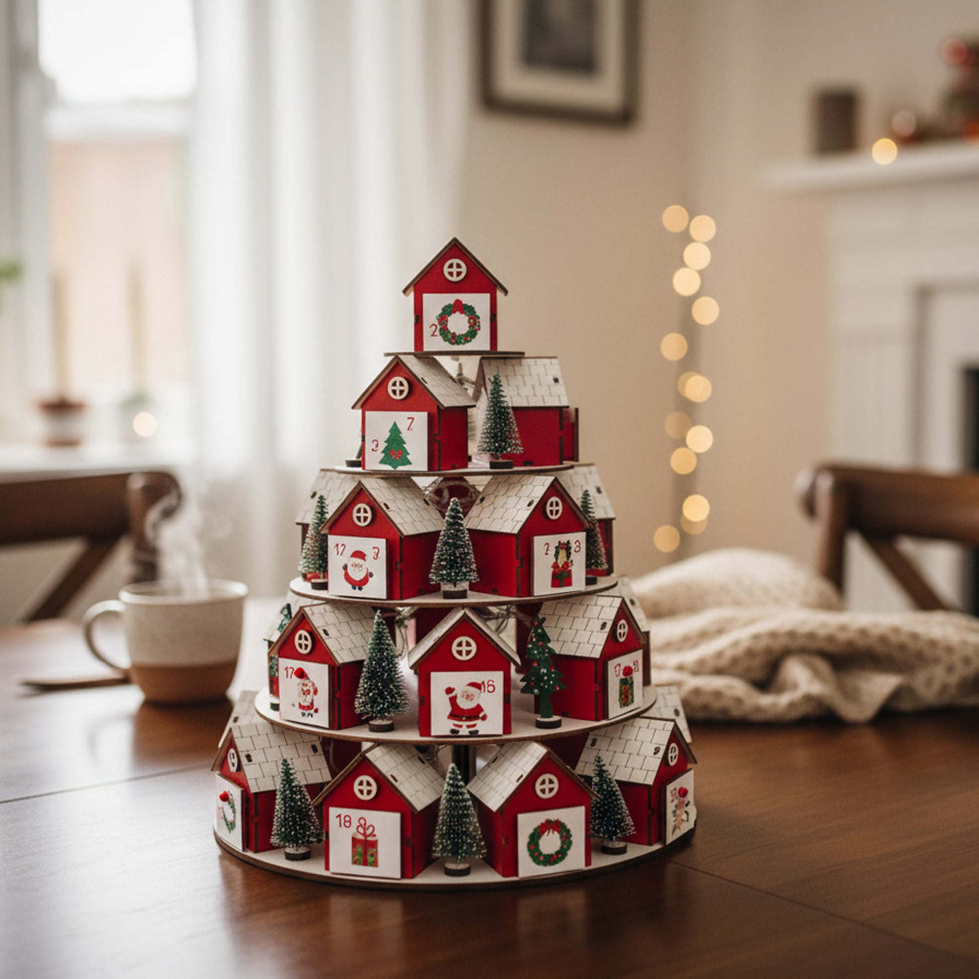 Wooden Stacking Houses Advent Calendar, Christmas, Holiday Decor