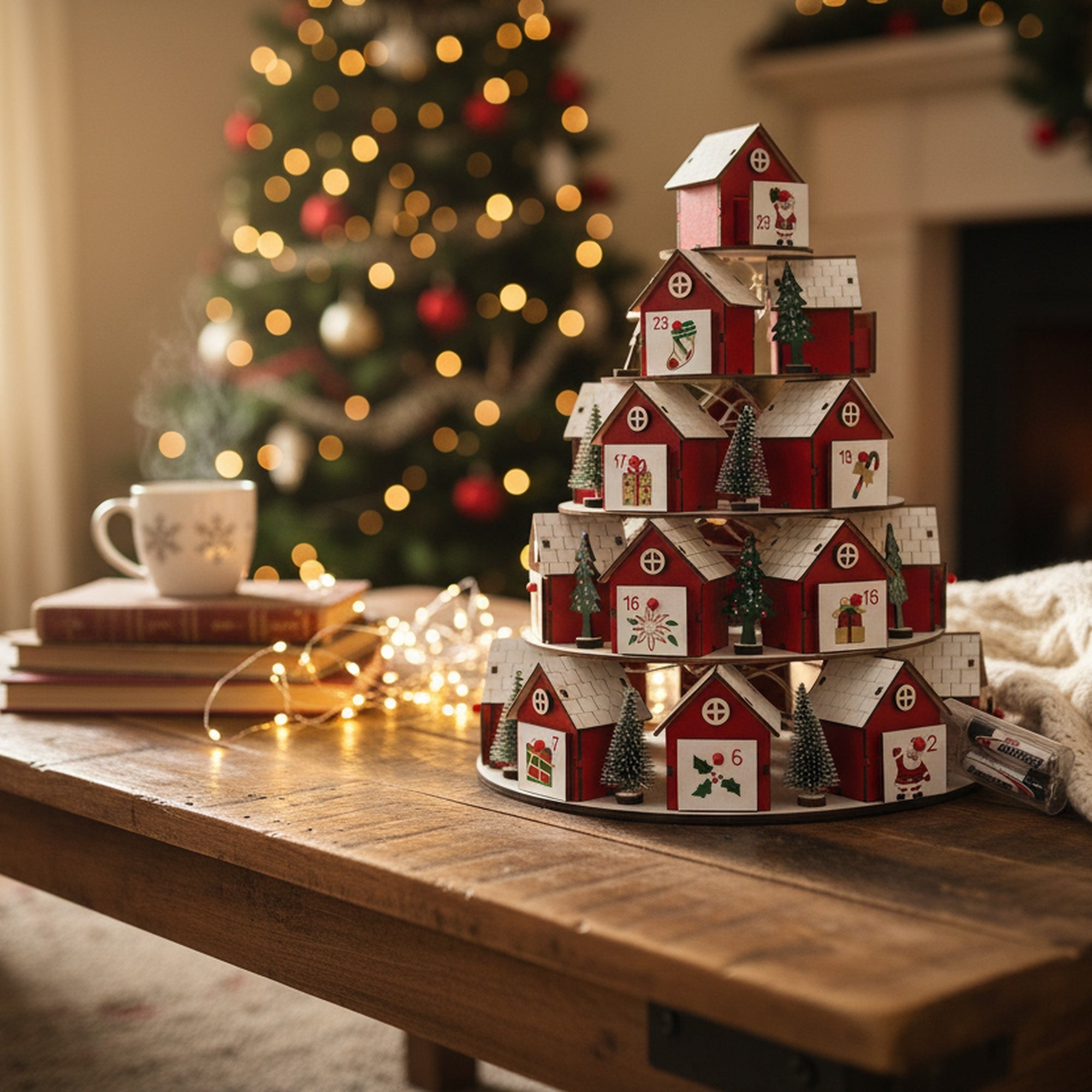 Wooden Stacking Houses Advent Calendar, Christmas, Holiday Decor