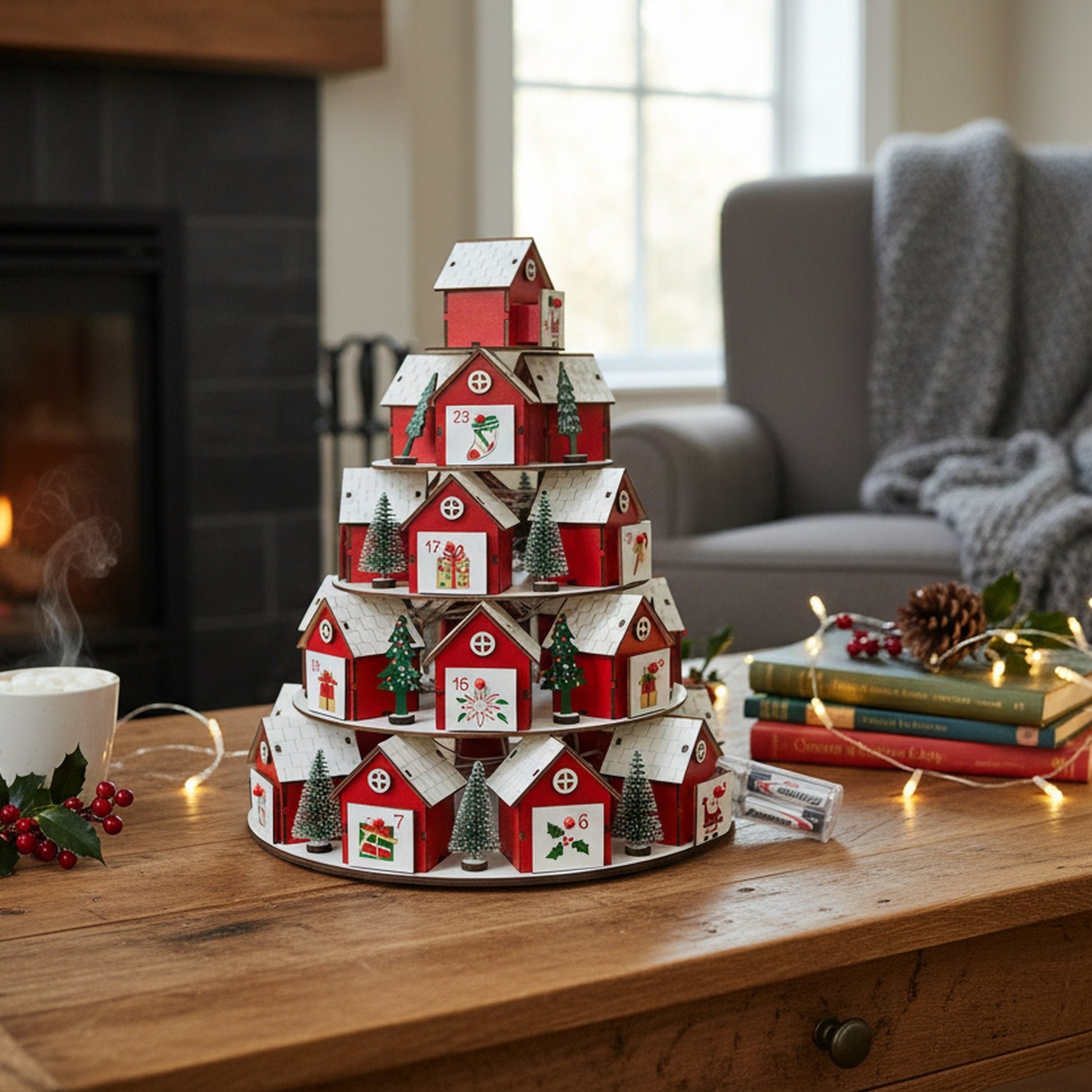 Wooden Stacking Houses Advent Calendar, Christmas, Holiday Decor