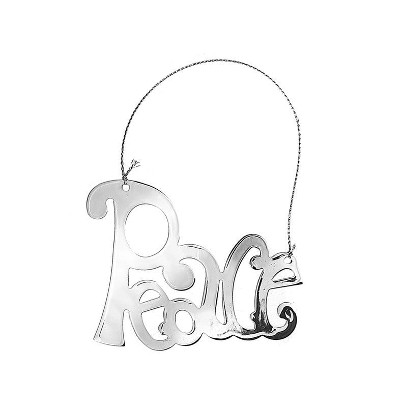 Flat Silver Metal Holiday Ornament – "Peace" Text, Set of 12