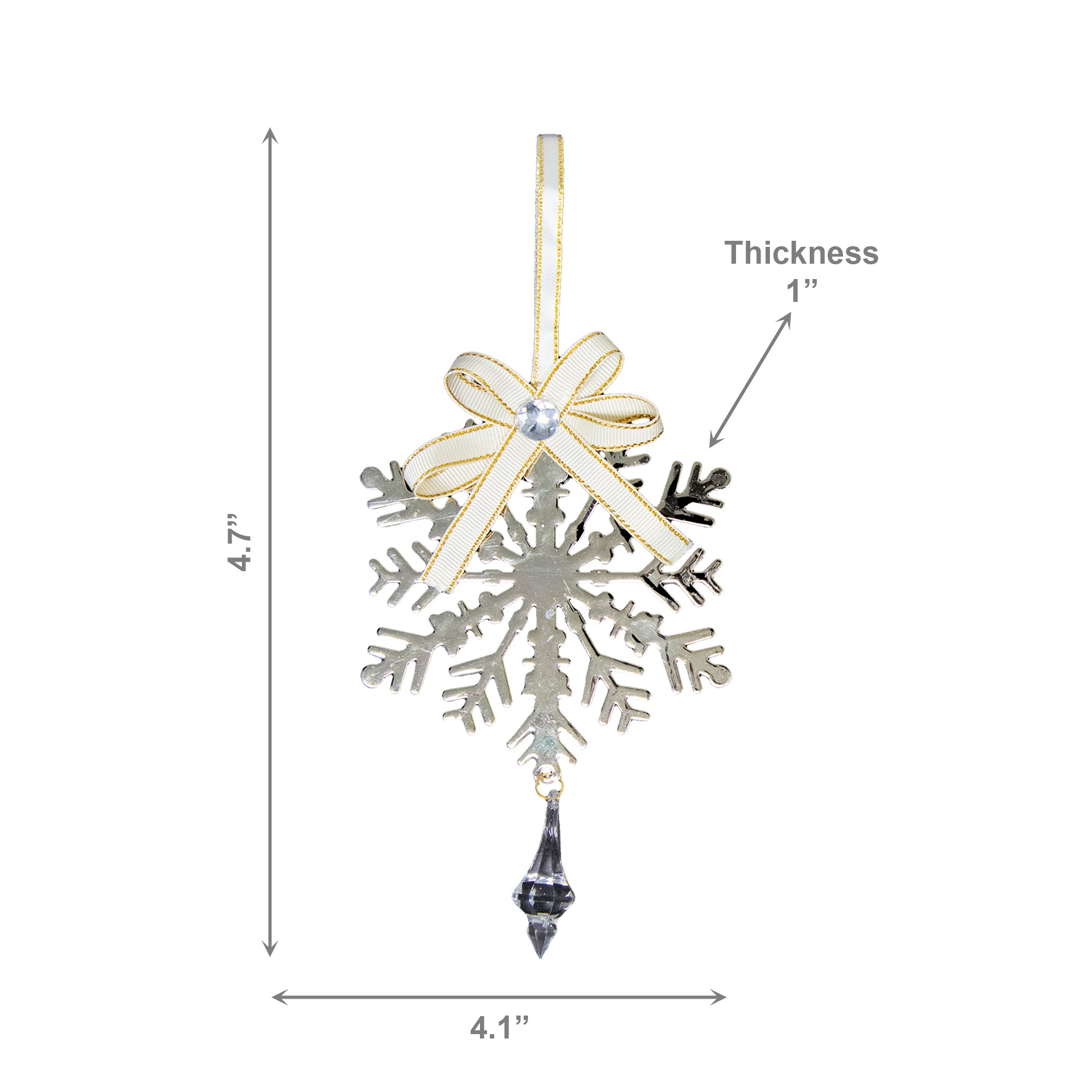 Gold Metal Ornament with Crystal Drop Snowflake, Christmas, Ornament, Holiday Decor- Set of 6