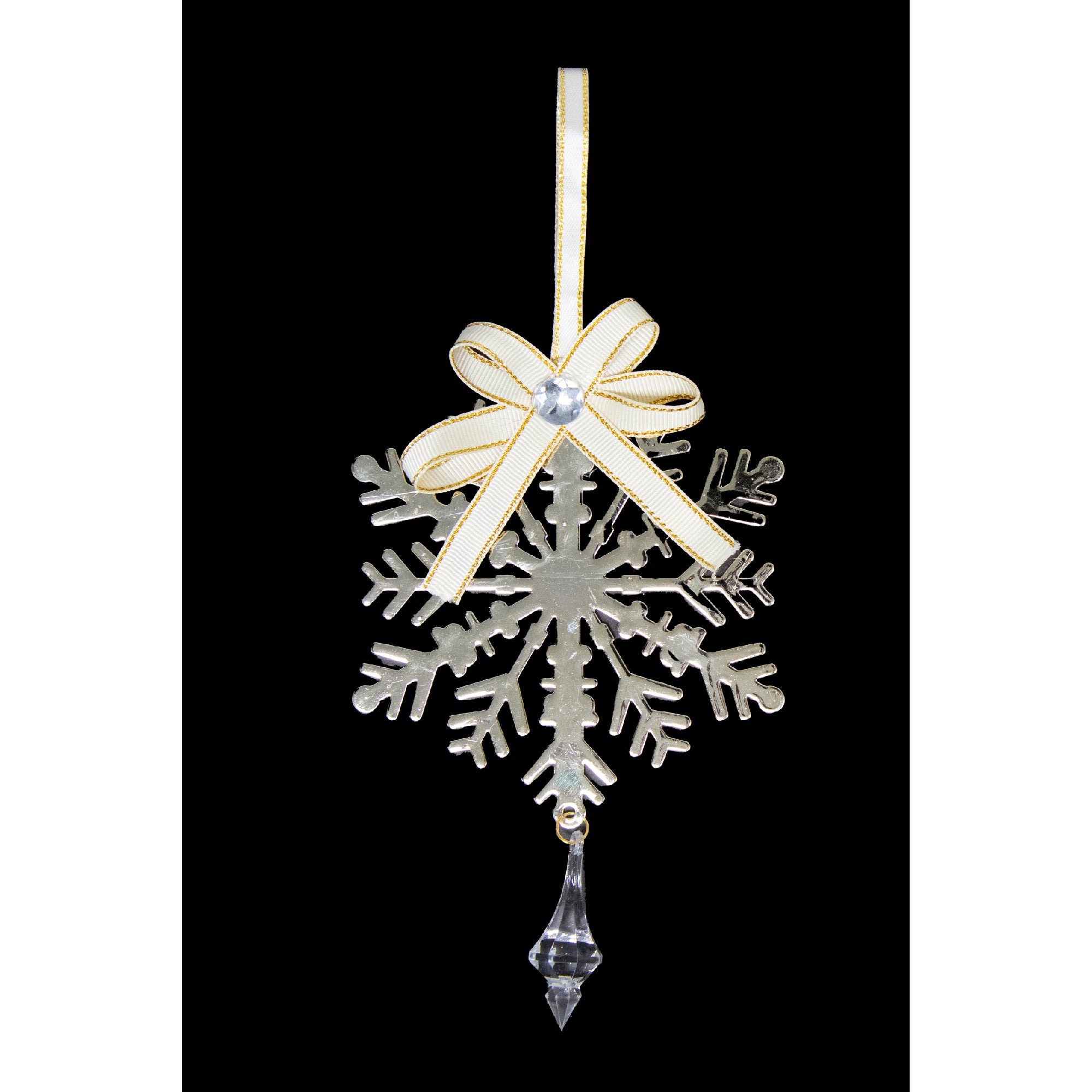 Gold Metal Ornament with Crystal Drop Snowflake, Christmas, Ornament, Holiday Decor- Set of 6