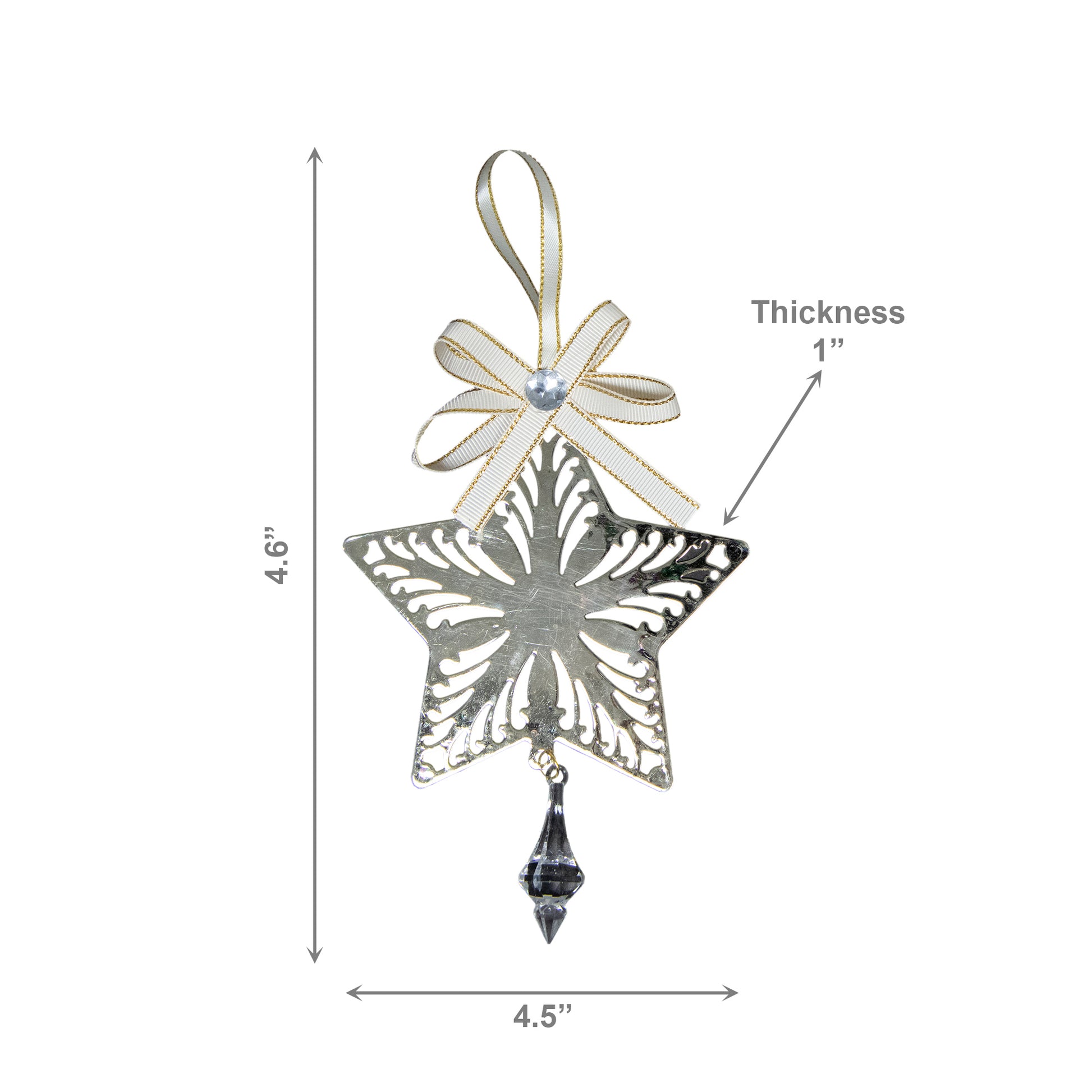 Gold Metal Ornament with Crystal Drop Star, Ornament, Holiday Decor- Set of 6
