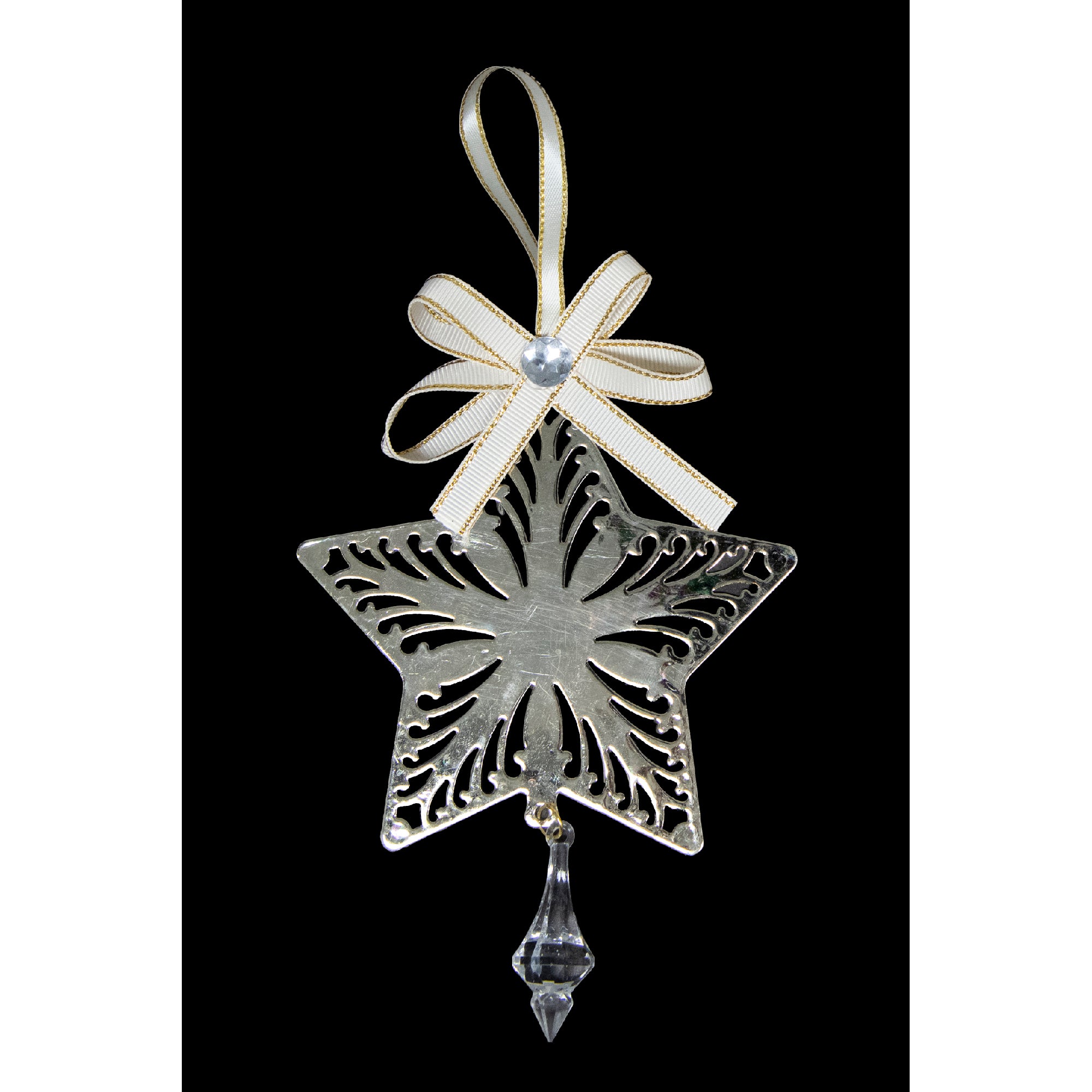 Gold Metal Ornament with Crystal Drop Star, Ornament, Holiday Decor- Set of 6