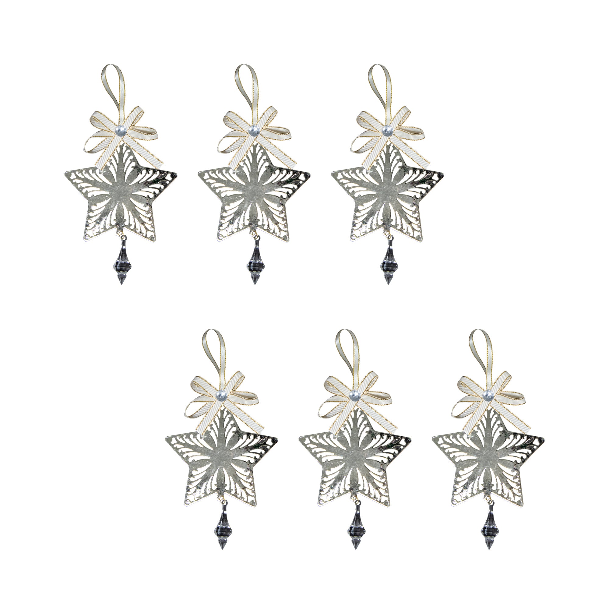 Gold Metal Ornament with Crystal Drop Star, Ornament, Holiday Decor- Set of 6