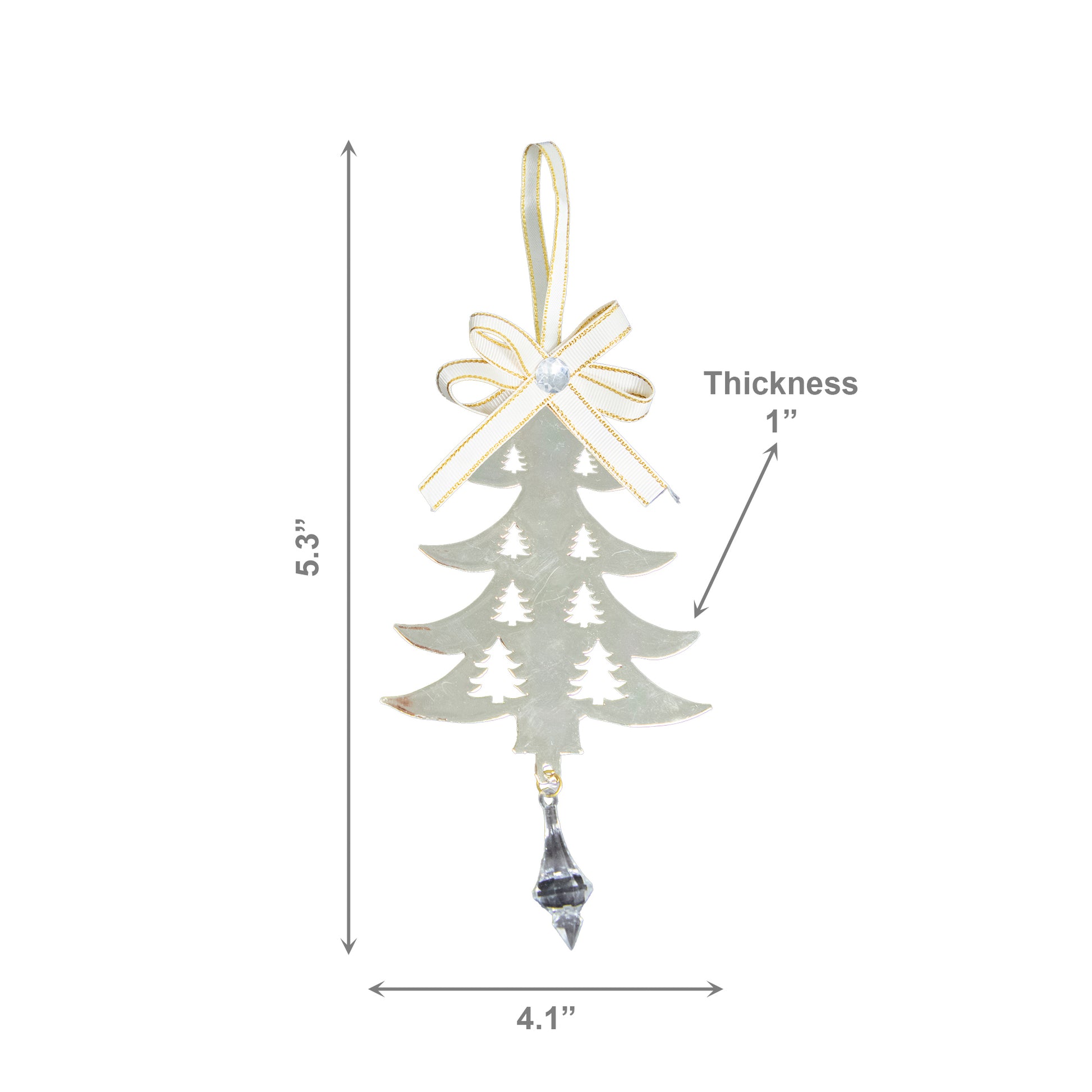 Gold Metal Ornament with Crystal Drop Tree, Ornament, Holiday Decor- Set of 6