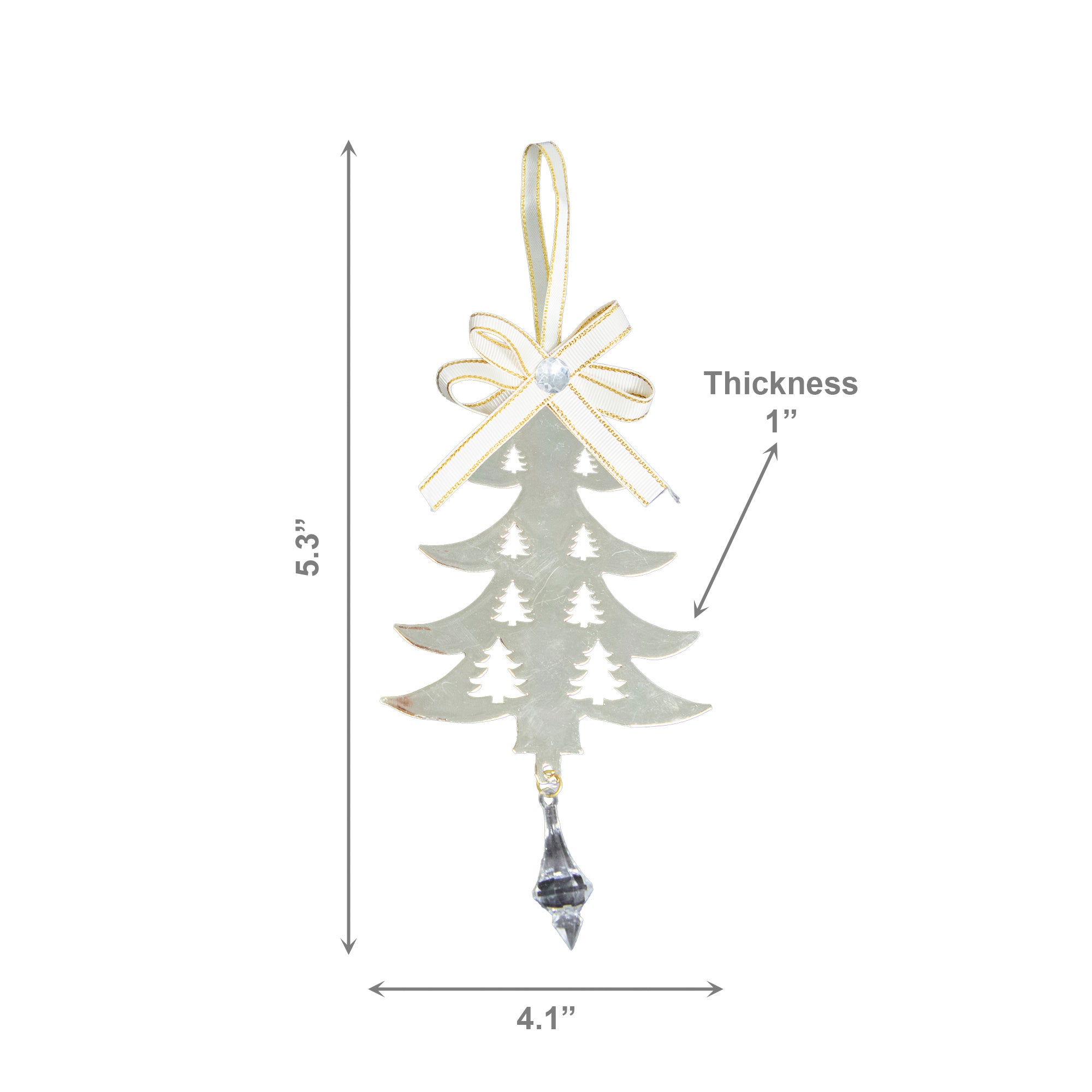 Gold Metal Ornament with Crystal Drop Tree, Ornament, Holiday Decor- Set of 6