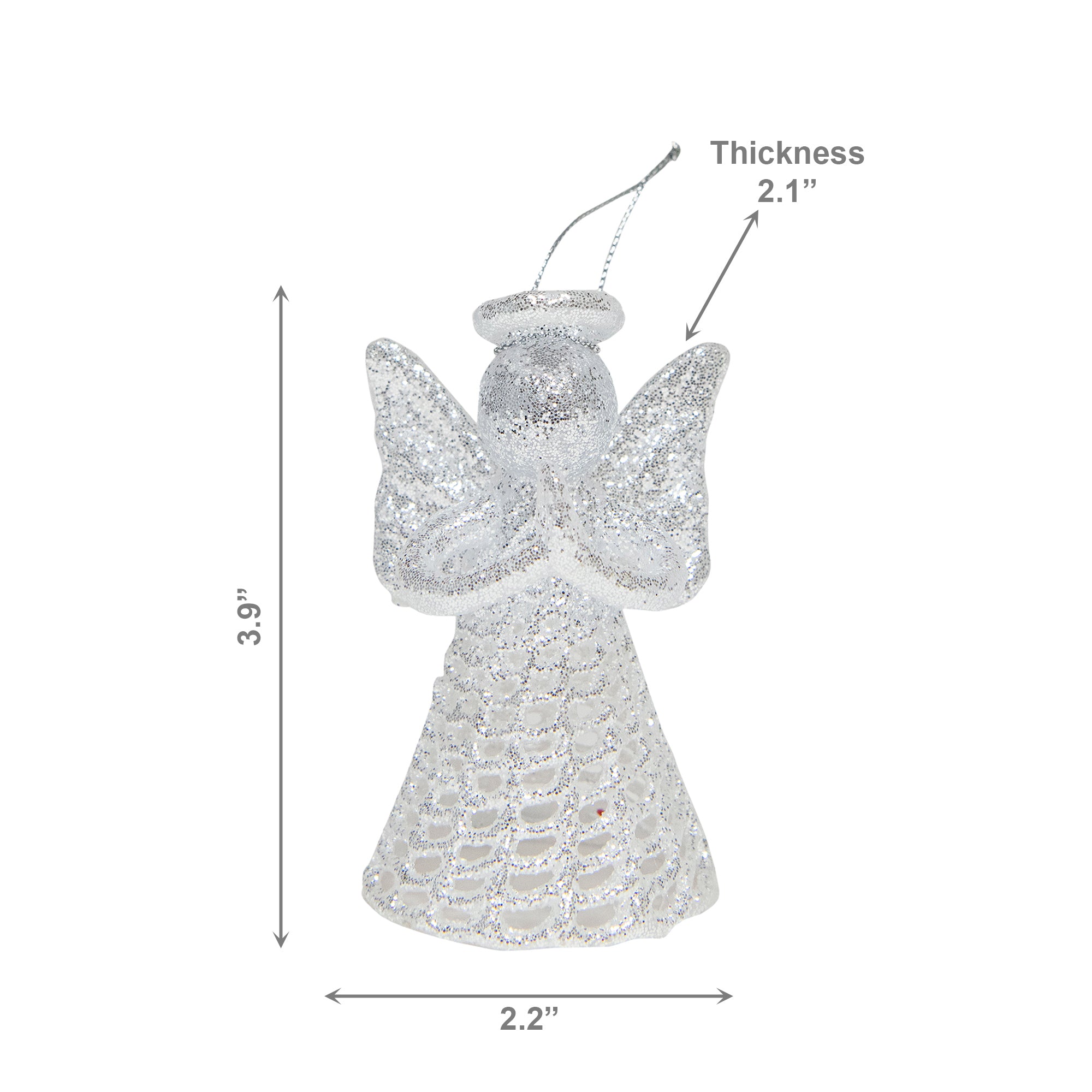 Silver Glitter Ornament Angel, Ornament, Holiday Decor- Set of 6
