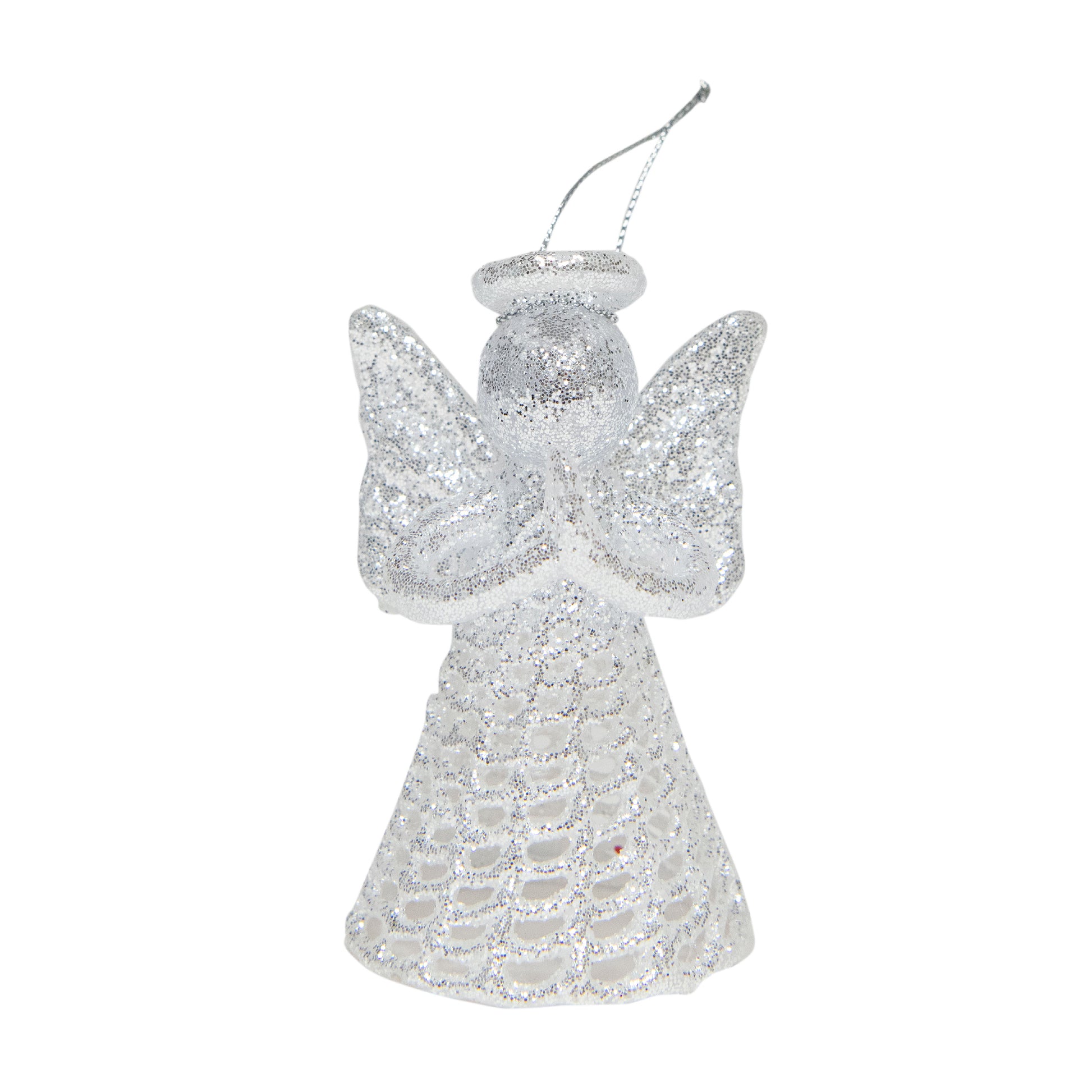 Silver Glitter Ornament Angel, Ornament, Holiday Decor- Set of 6