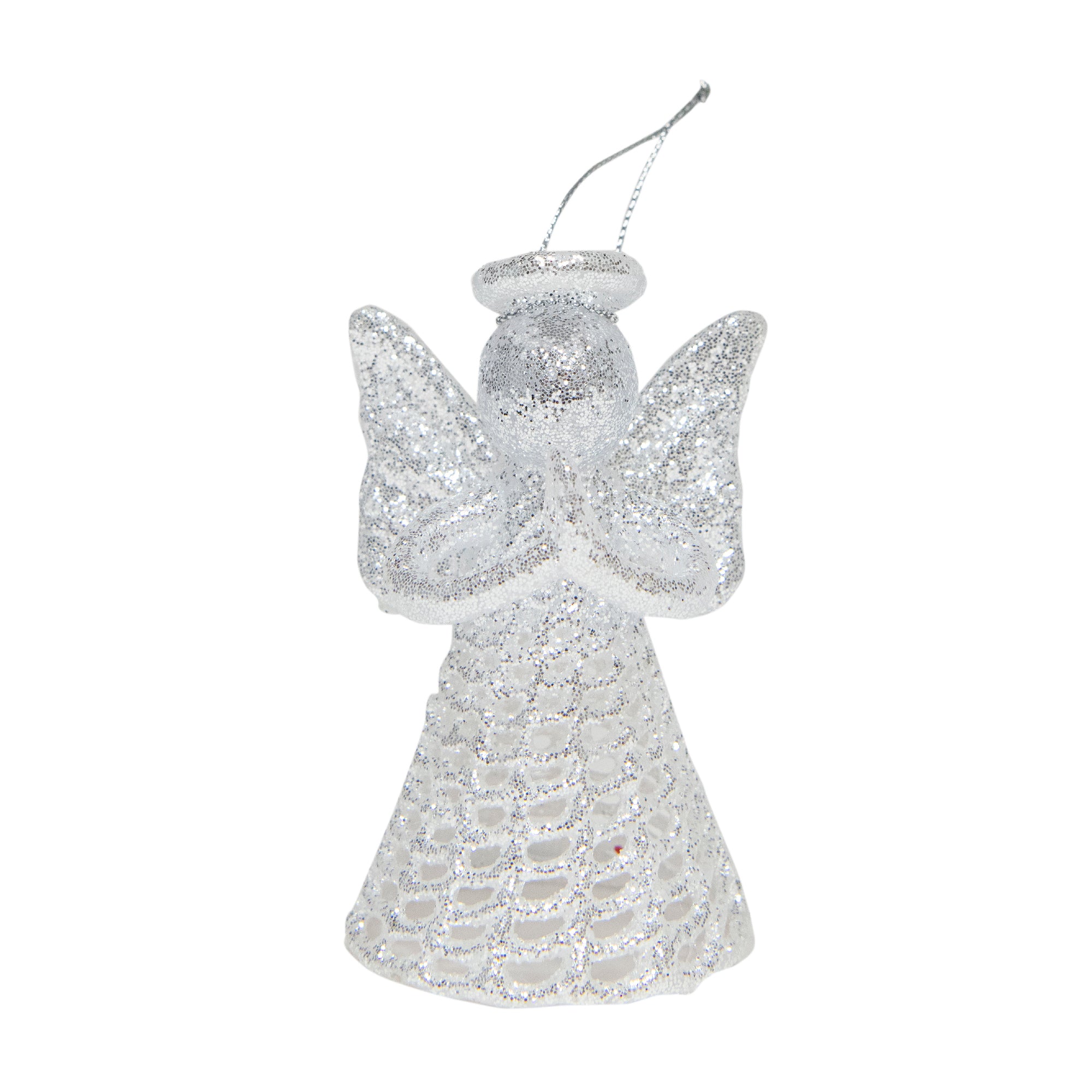 Silver Glitter Ornament Angel, Ornament, Holiday Decor- Set of 6