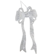 Silver Glitter Ornament Bow, Ornament, Holiday Decor- Set of 6
