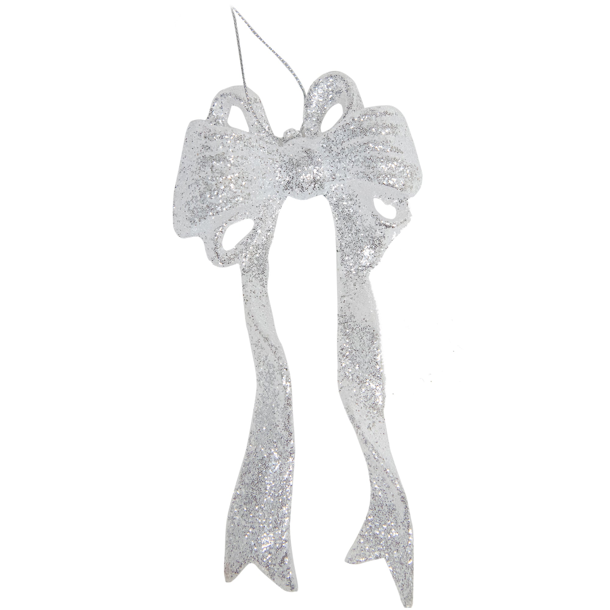 Silver Glitter Ornament Bow, Ornament, Holiday Decor- Set of 6