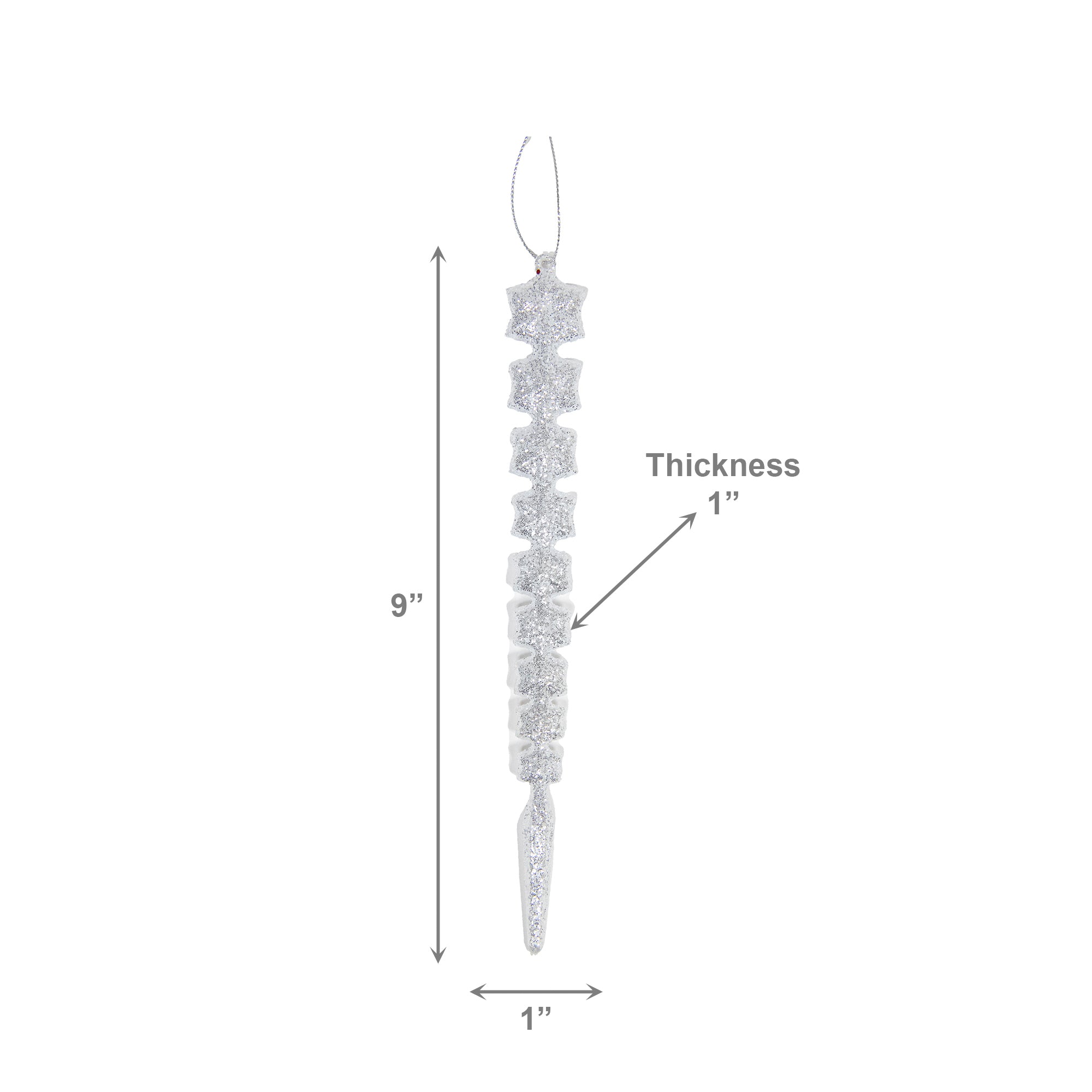Silver Glitter Ornament Icicle, Ornament, Holiday Decor- Set of 6
