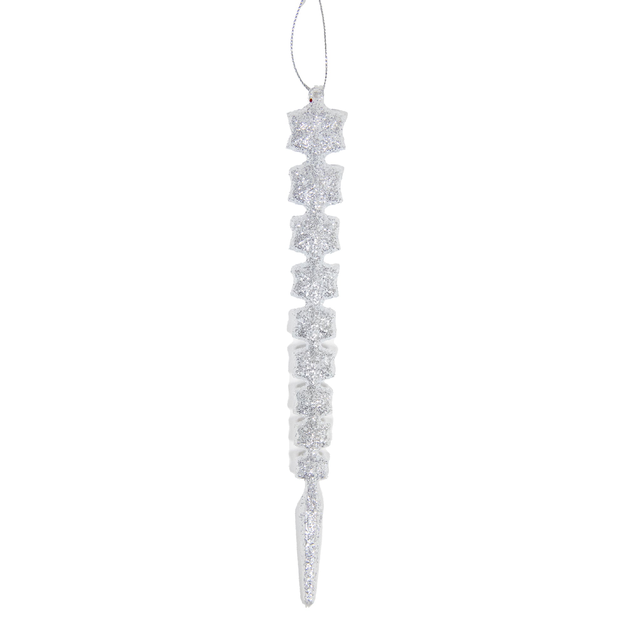 Silver Glitter Ornament Icicle, Ornament, Holiday Decor- Set of 6