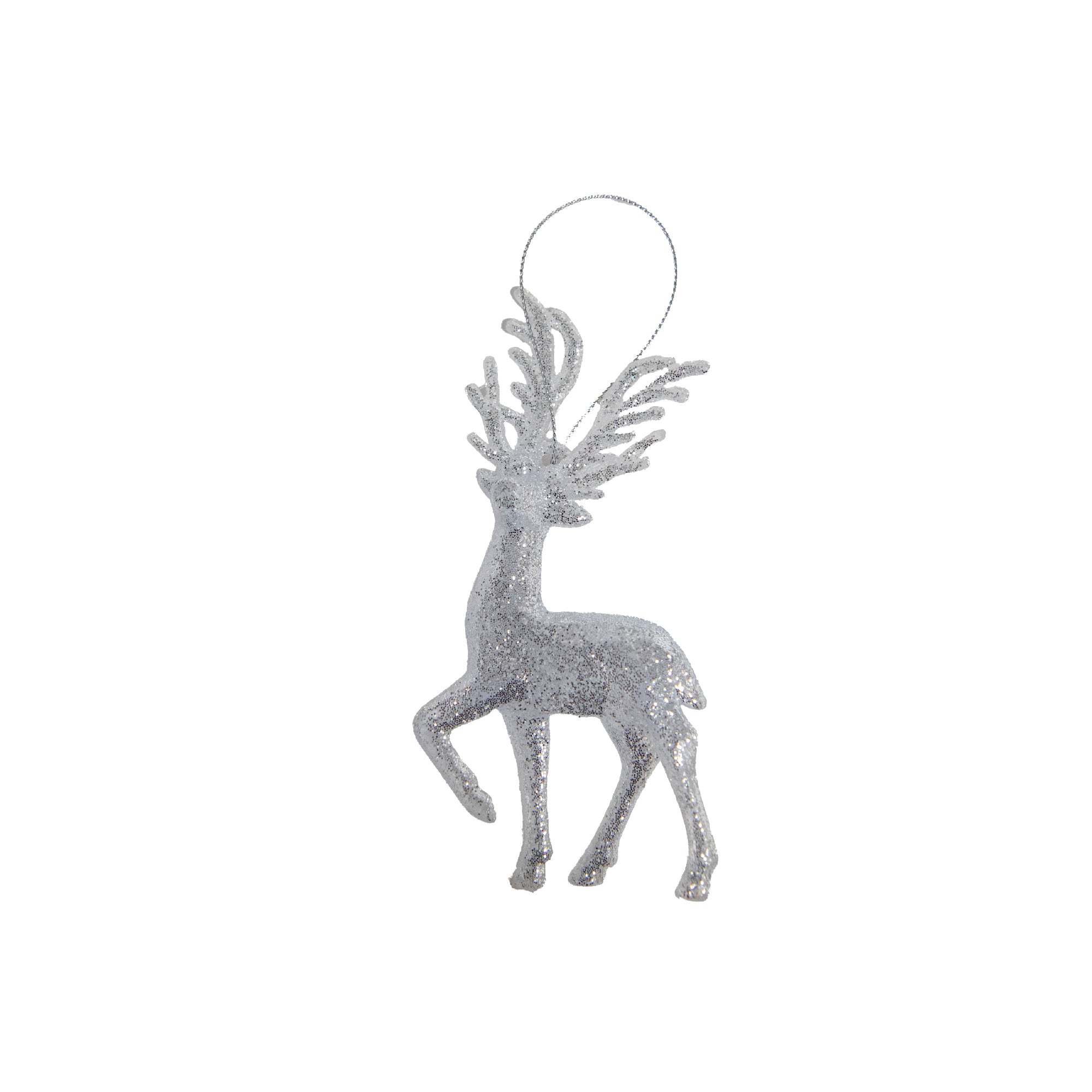 Silver Glitter Ornament Reindeer, Christmas, Ornament, Holiday Decor- Set of 6