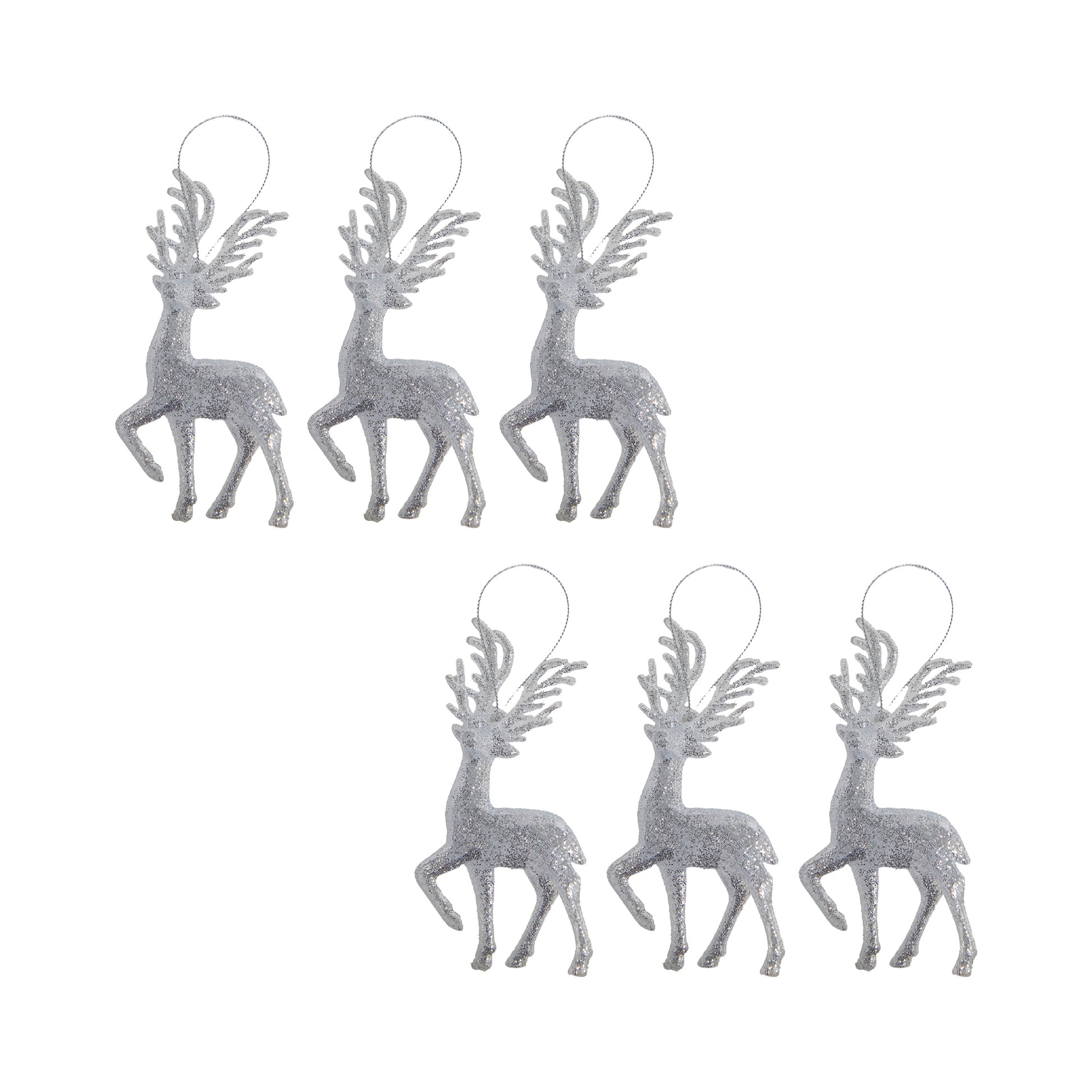 Silver Glitter Ornament Reindeer, Christmas, Ornament, Holiday Decor- Set of 6