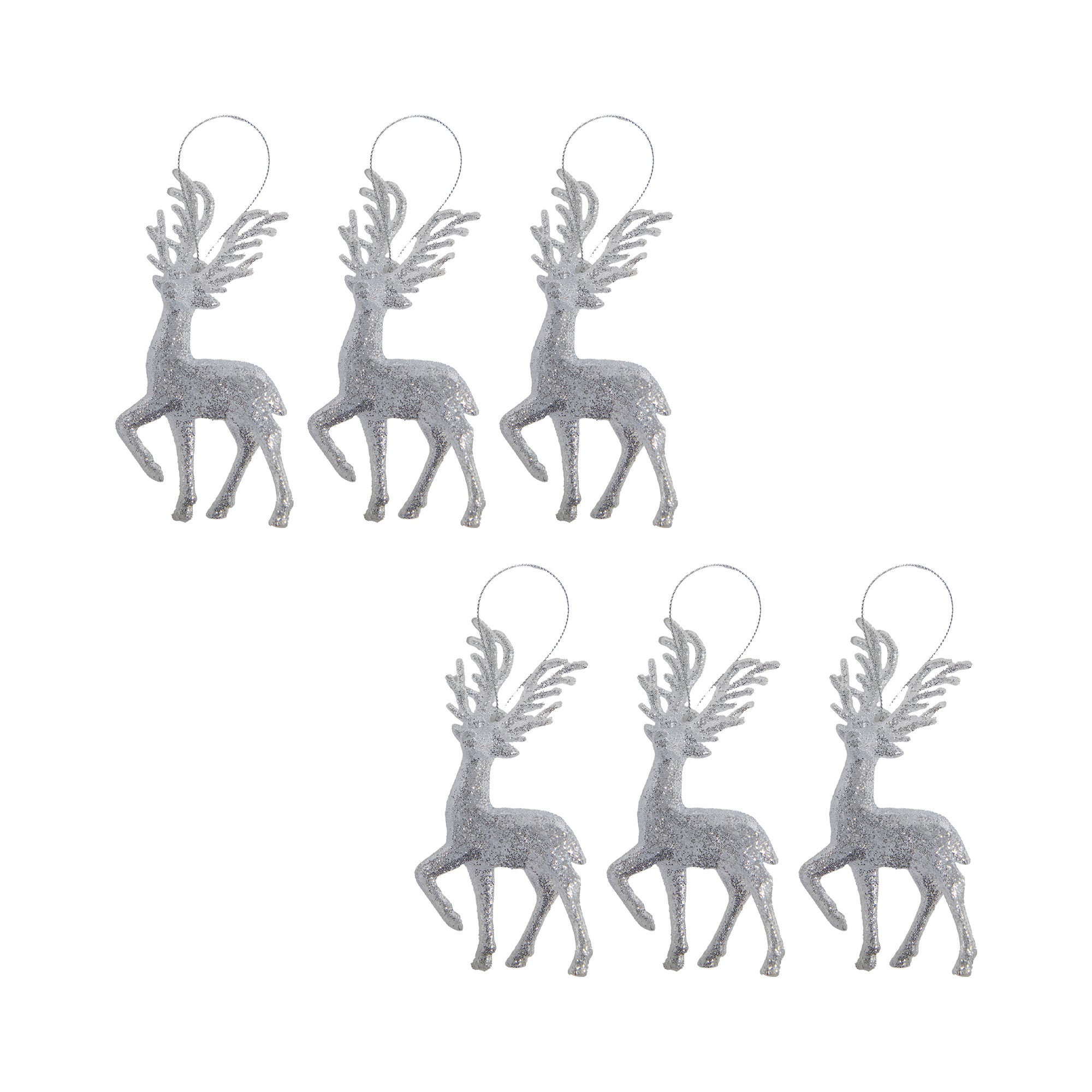 Silver Glitter Ornament Reindeer, Christmas, Ornament, Holiday Decor- Set of 6