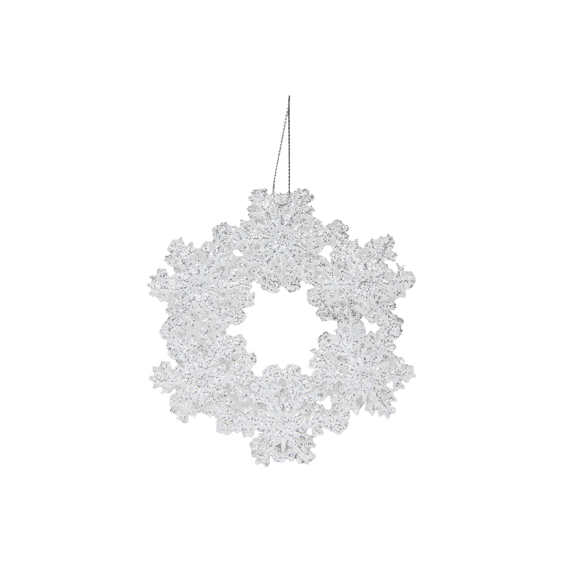 Silver Glitter Ornament Wreath, Wreath, Holiday Decor- Set of 6