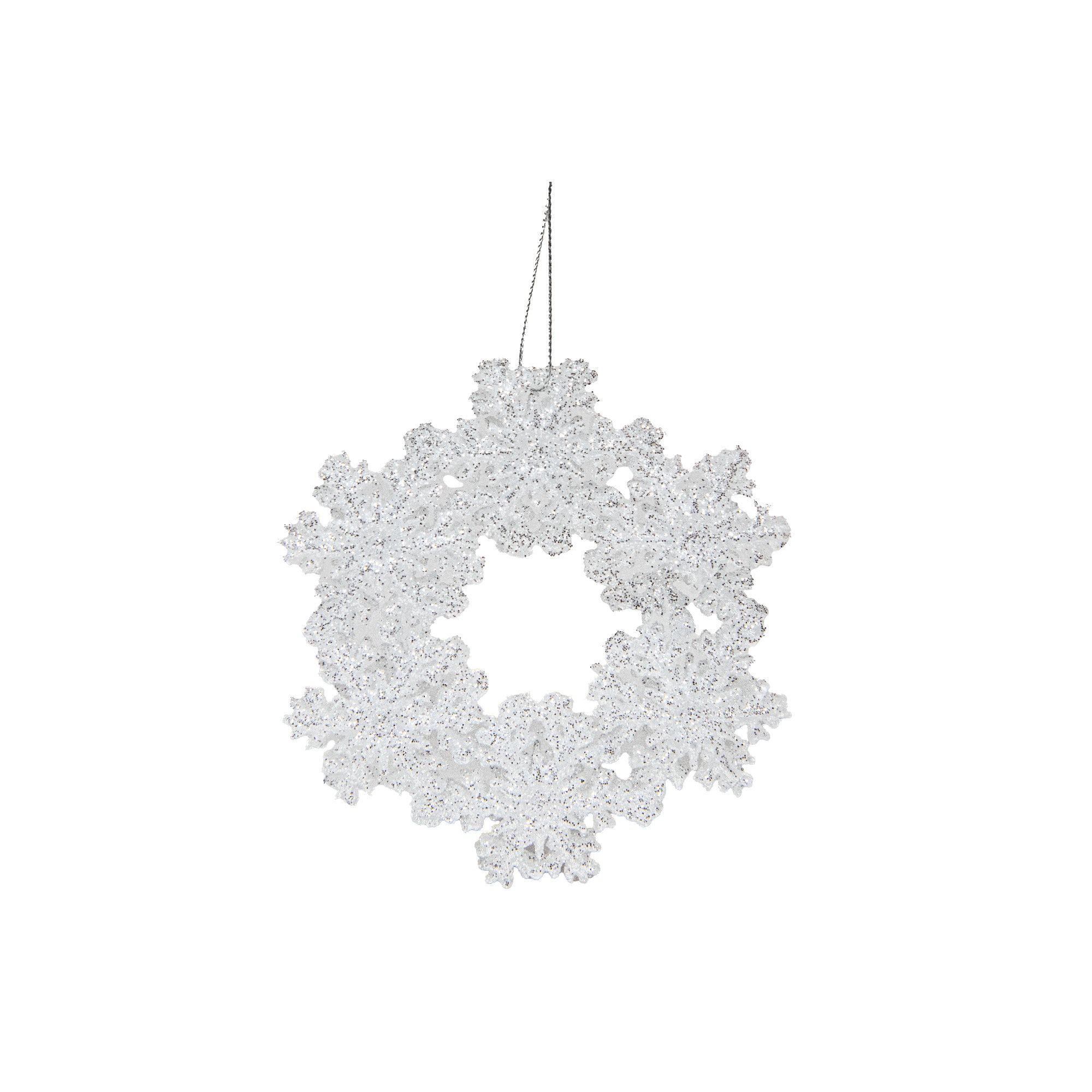 Silver Glitter Ornament Wreath, Wreath, Holiday Decor- Set of 6