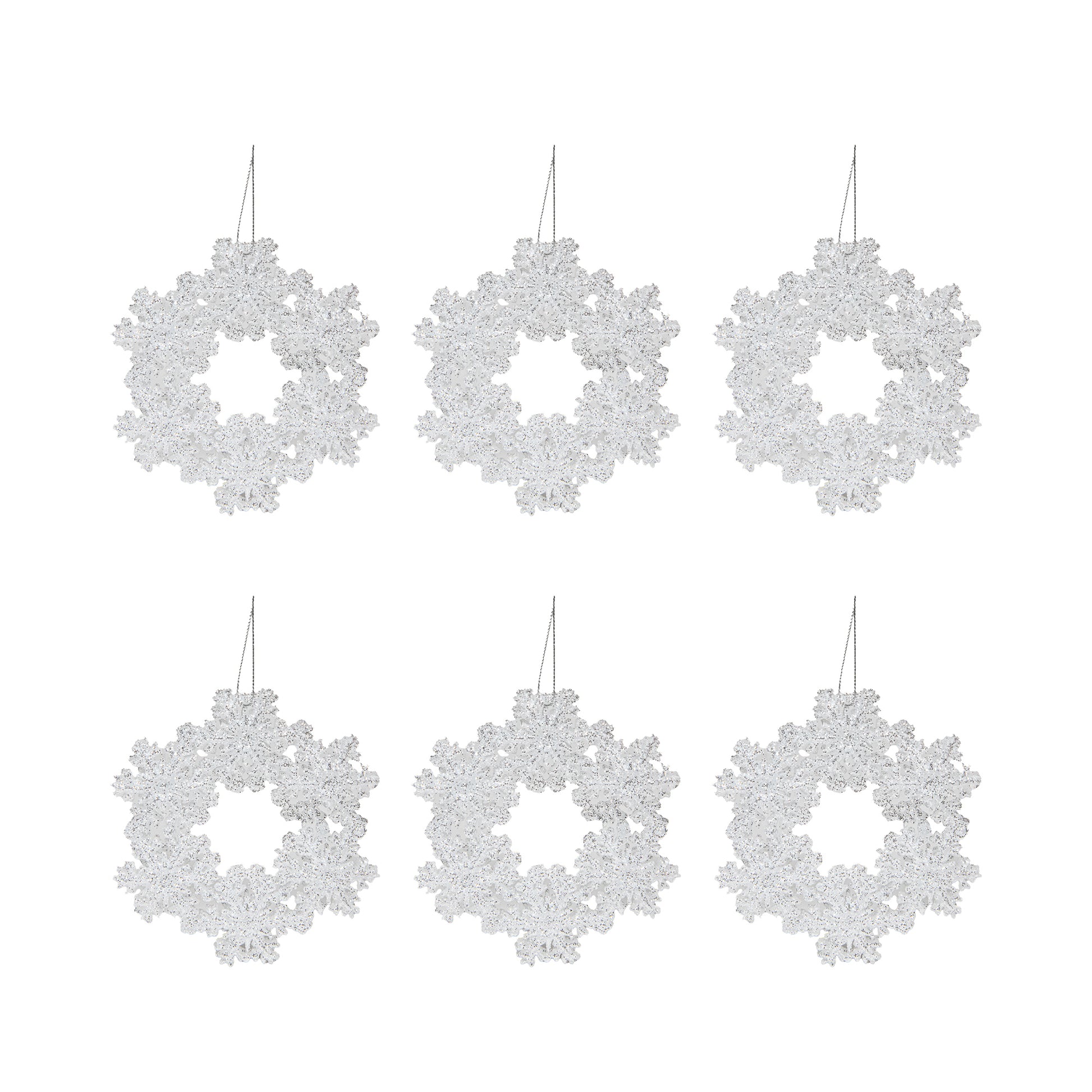 Silver Glitter Ornament Wreath, Wreath, Holiday Decor- Set of 6