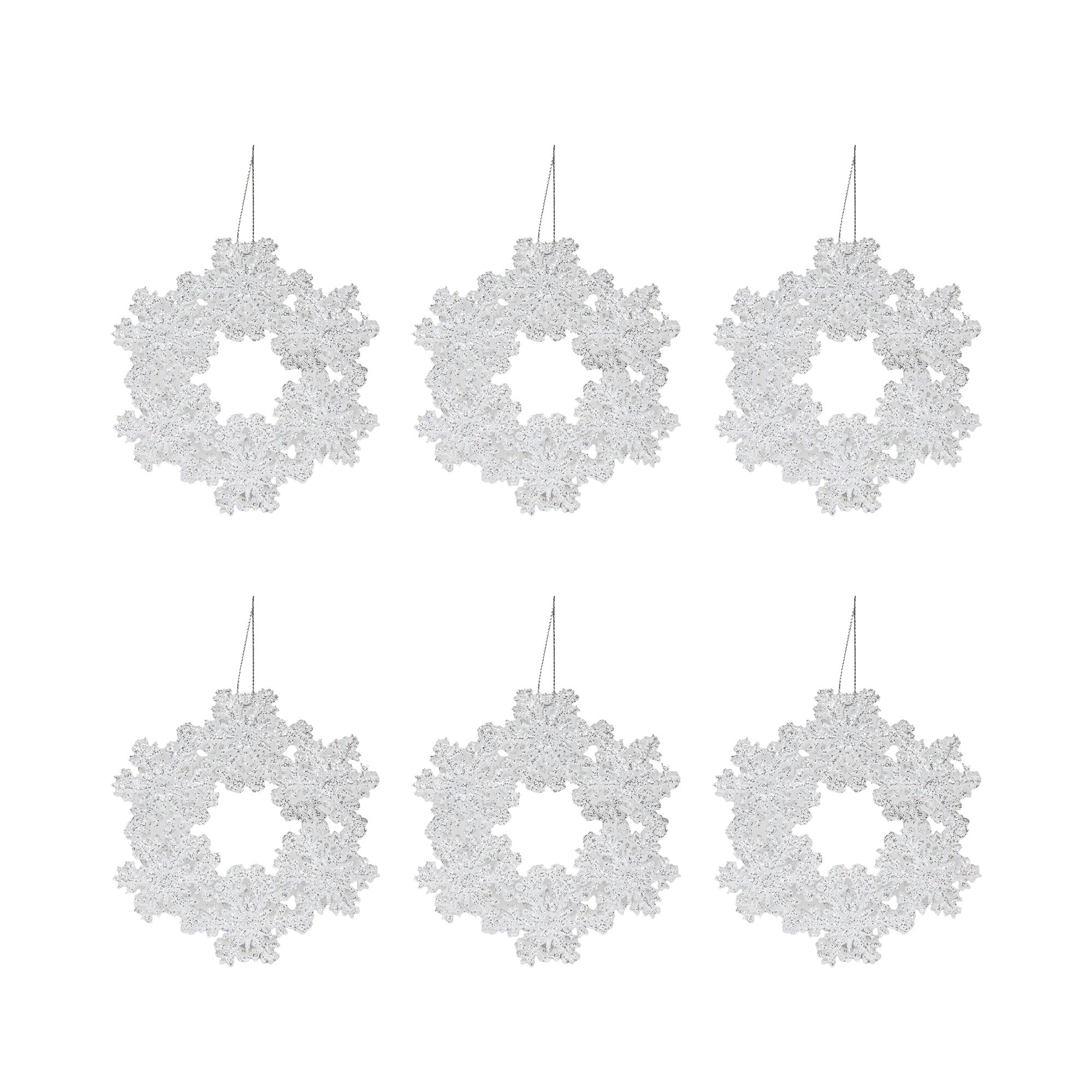 Silver Glitter Ornament Wreath, Wreath, Holiday Decor- Set of 6
