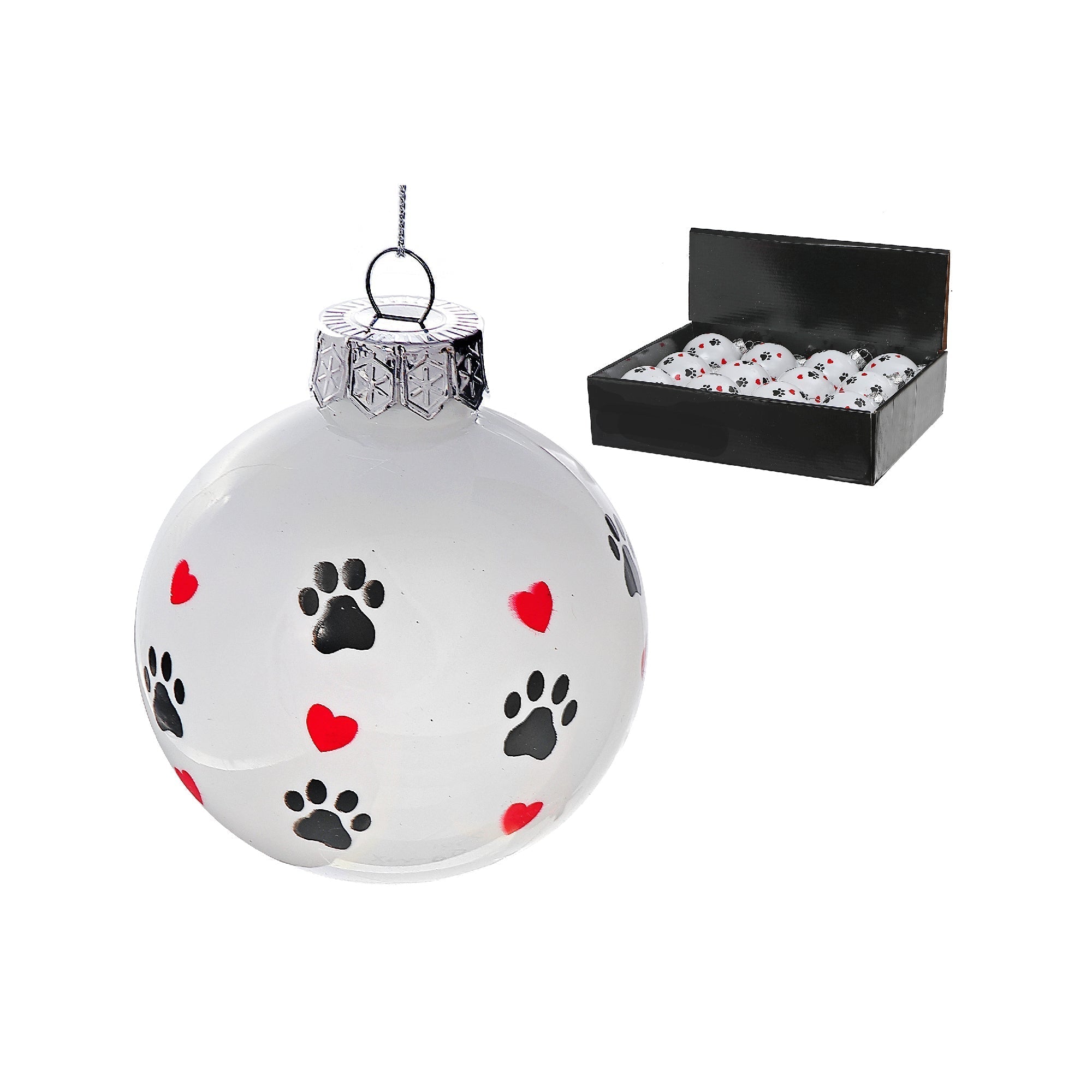 Christmas Paw Prints Ornament Set Of 12, Holiday Tree Decoration, Pet Lover Home Decor