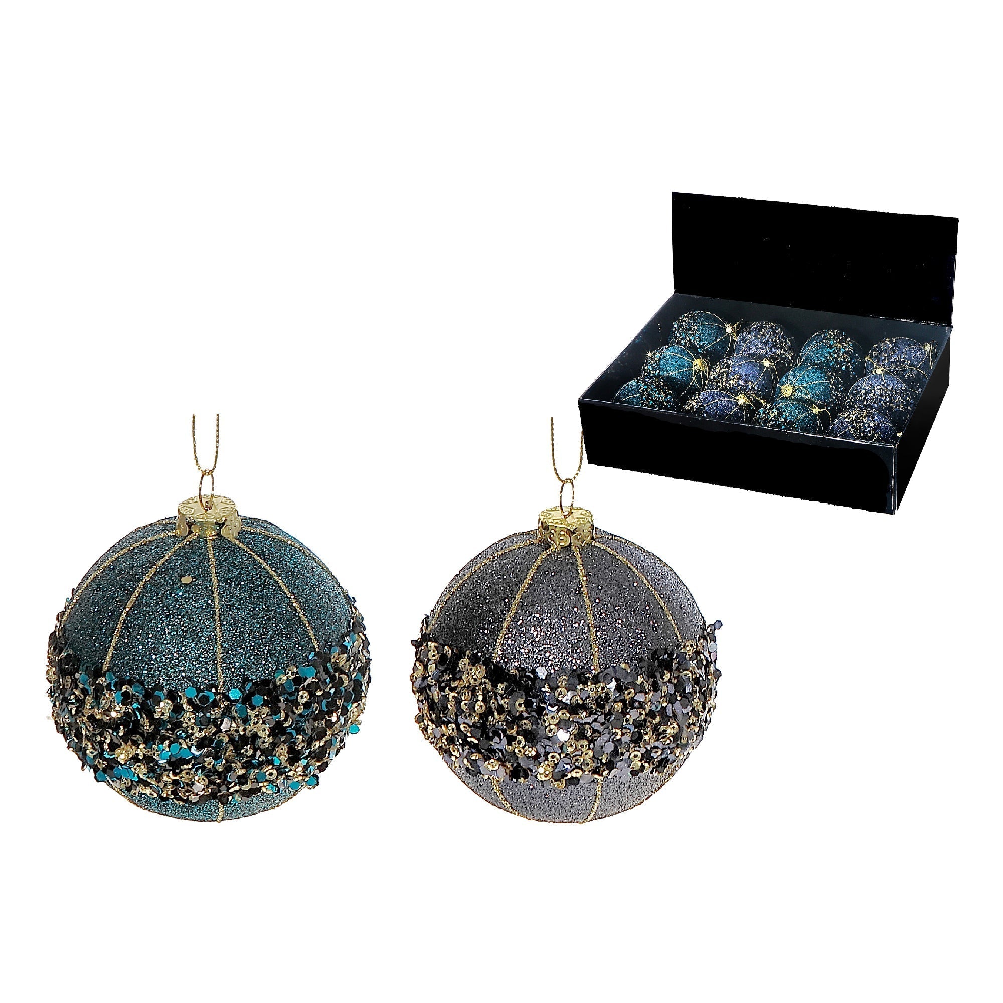 Sequined Ball Christmas Ornaments, Sparkling Holiday Tree Decorations, Festive Winter Ornaments, Set of 12