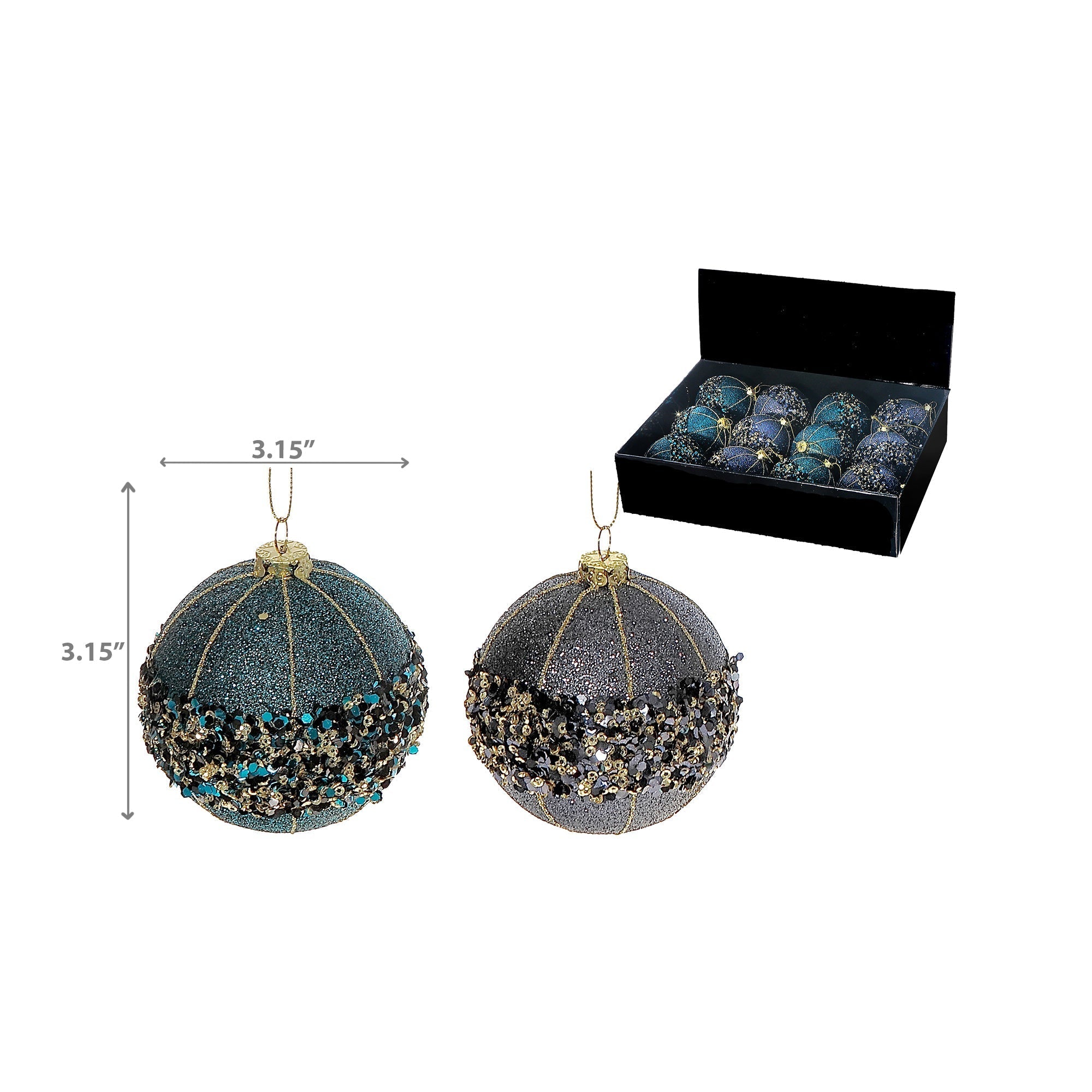 Sequined Ball Christmas Ornaments, Sparkling Holiday Tree Decorations, Festive Winter Ornaments, Set of 12