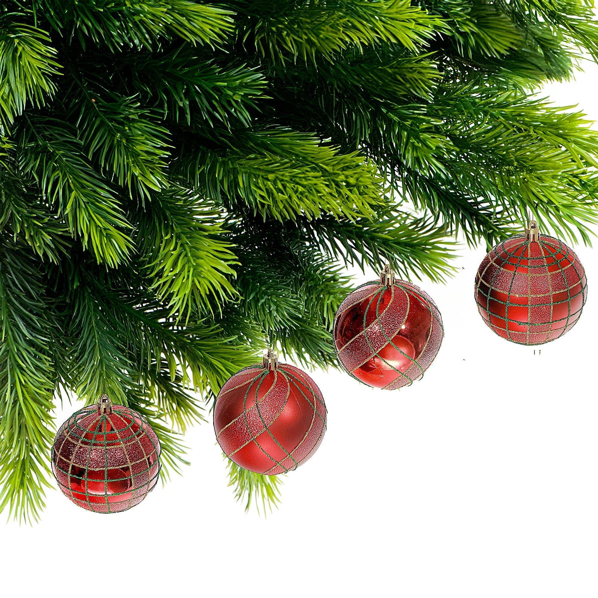 Red Line Pattern Christmas Ornaments, Holiday Tree Decorations, Festive Red Decorative Ornaments, Set of 12