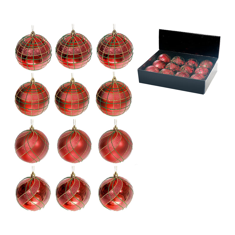 Red Ornament With Lines (Asstd) (12/Disp) - Set of 12